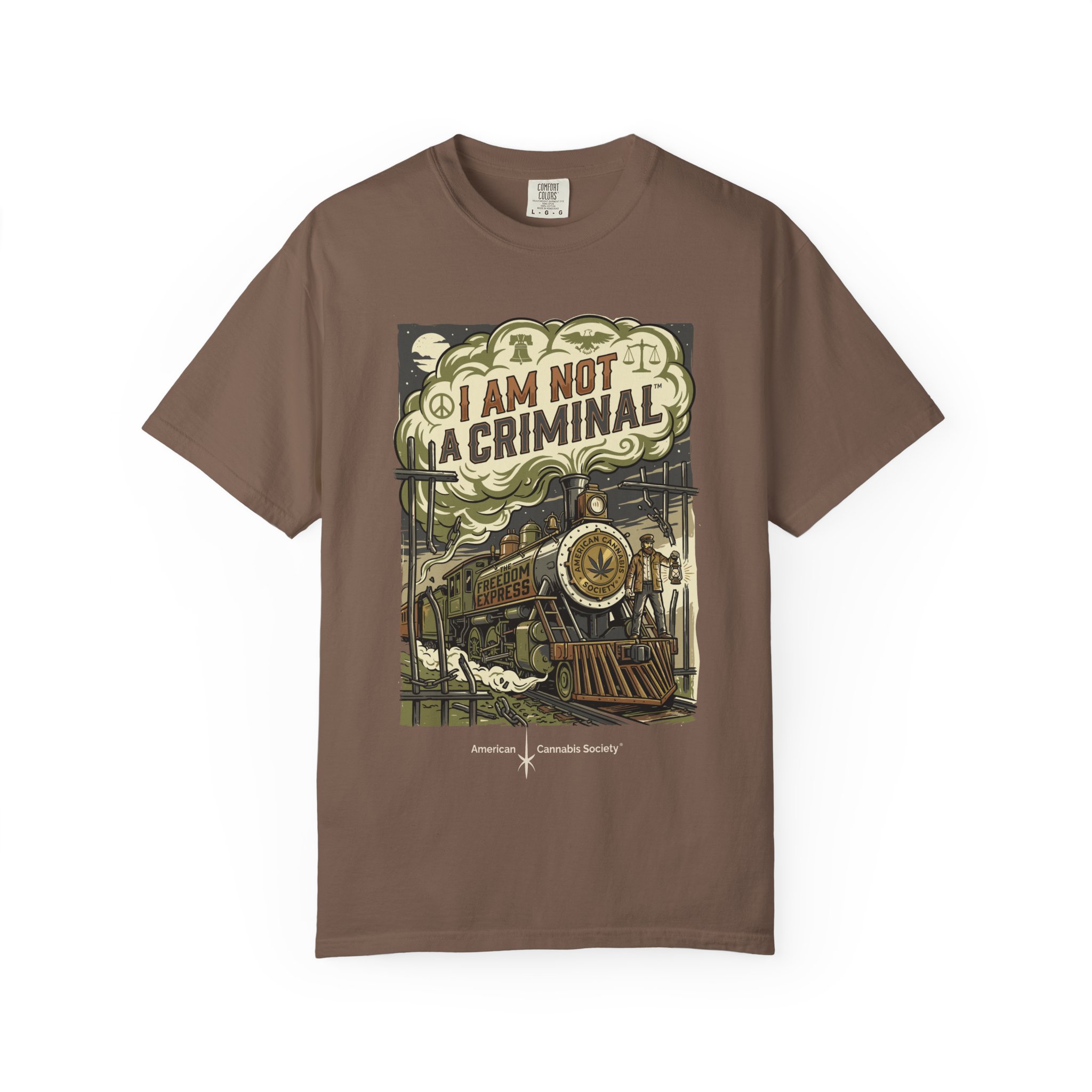 I Am Not a Criminal™ Train Graphic T-Shirt — Vintage Locomotive Cannabis Advocacy Tee - Image 9