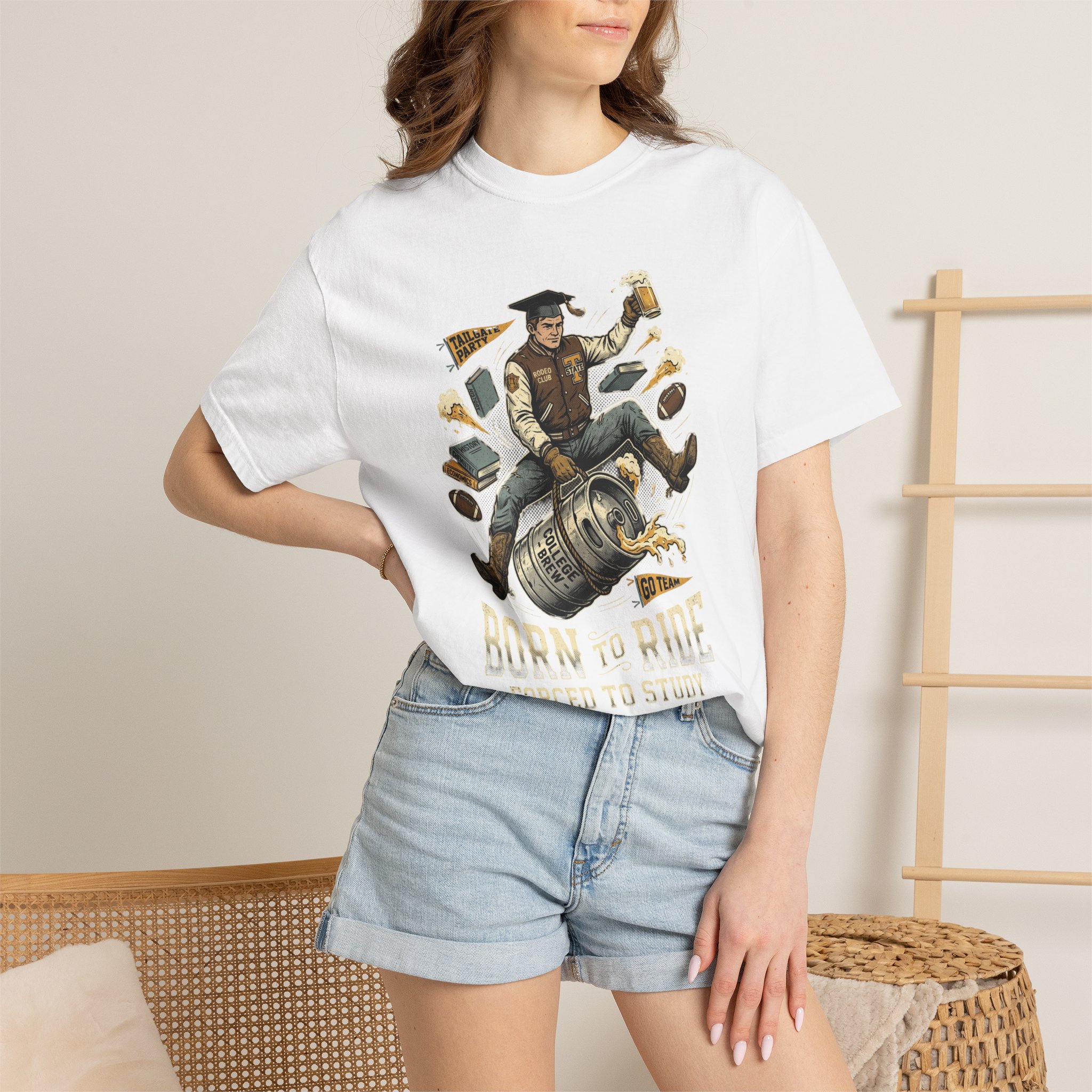 Born to Ride, Forced to Study — College Tailgate Graphic T-Shirt - Image 4