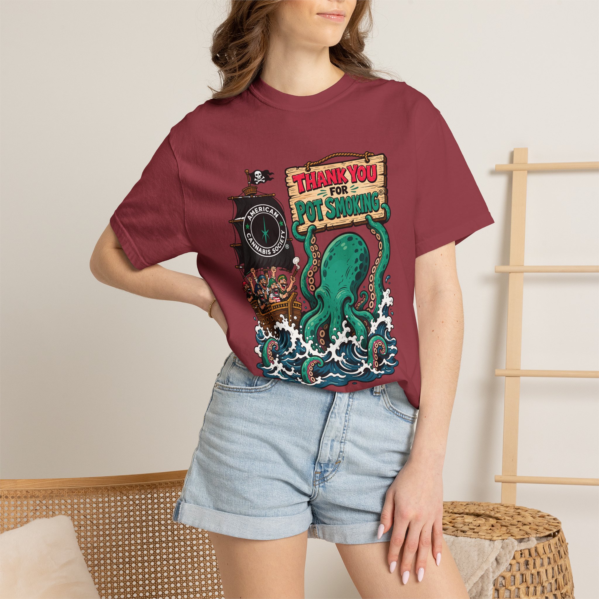 Octopus Pirate Graphic T-Shirt — Thank You For Pot Smoking® Vintage Nautical Tee - Image 56