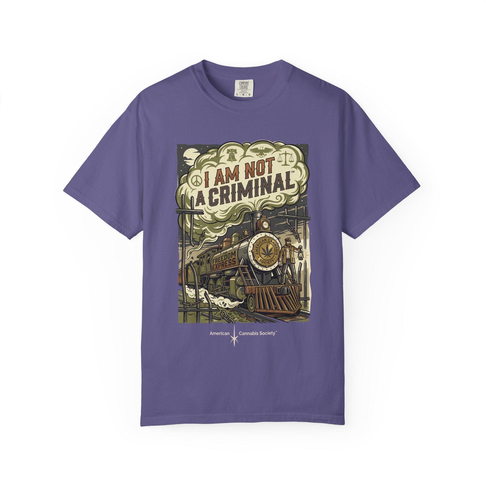 I Am Not a Criminal™ Train Graphic T-Shirt — Vintage Locomotive Cannabis Advocacy Tee - Image 29