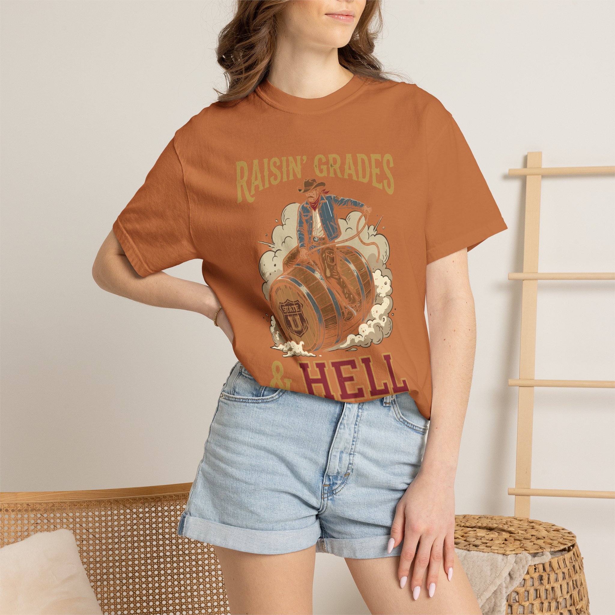 Raisin' Grades & Hell T-Shirt — Vintage College Barrel Graphic Tee - Image 20