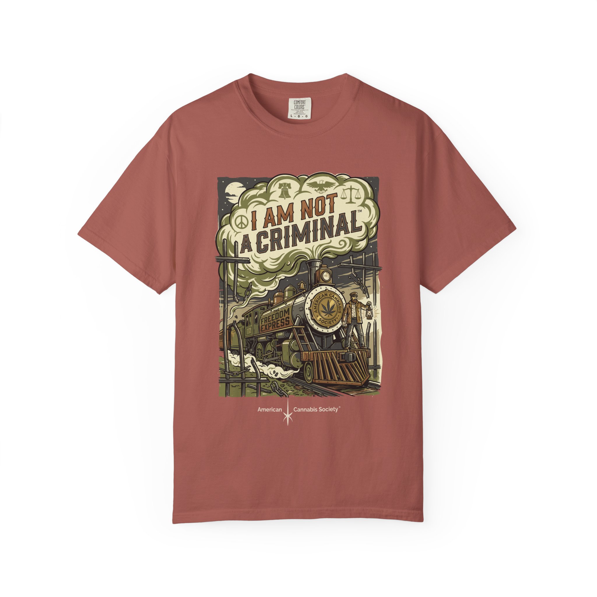 I Am Not a Criminal™ Train Graphic T-Shirt — Vintage Locomotive Cannabis Advocacy Tee - Image 57