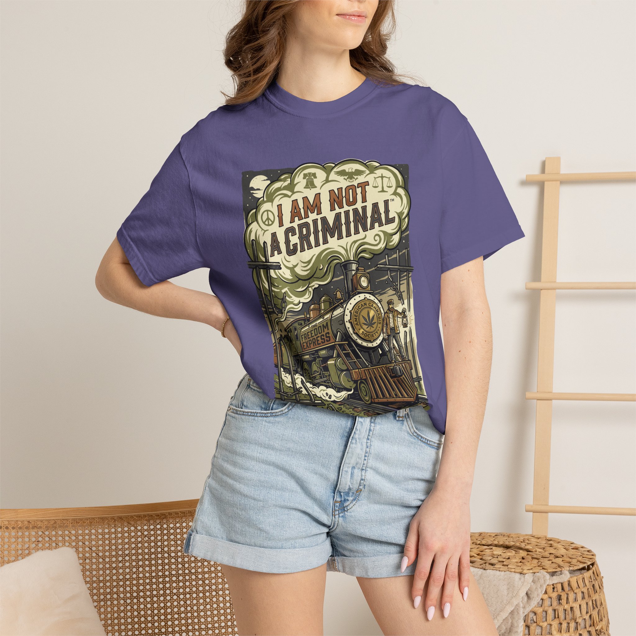 I Am Not a Criminal™ Train Graphic T-Shirt — Vintage Locomotive Cannabis Advocacy Tee - Image 32