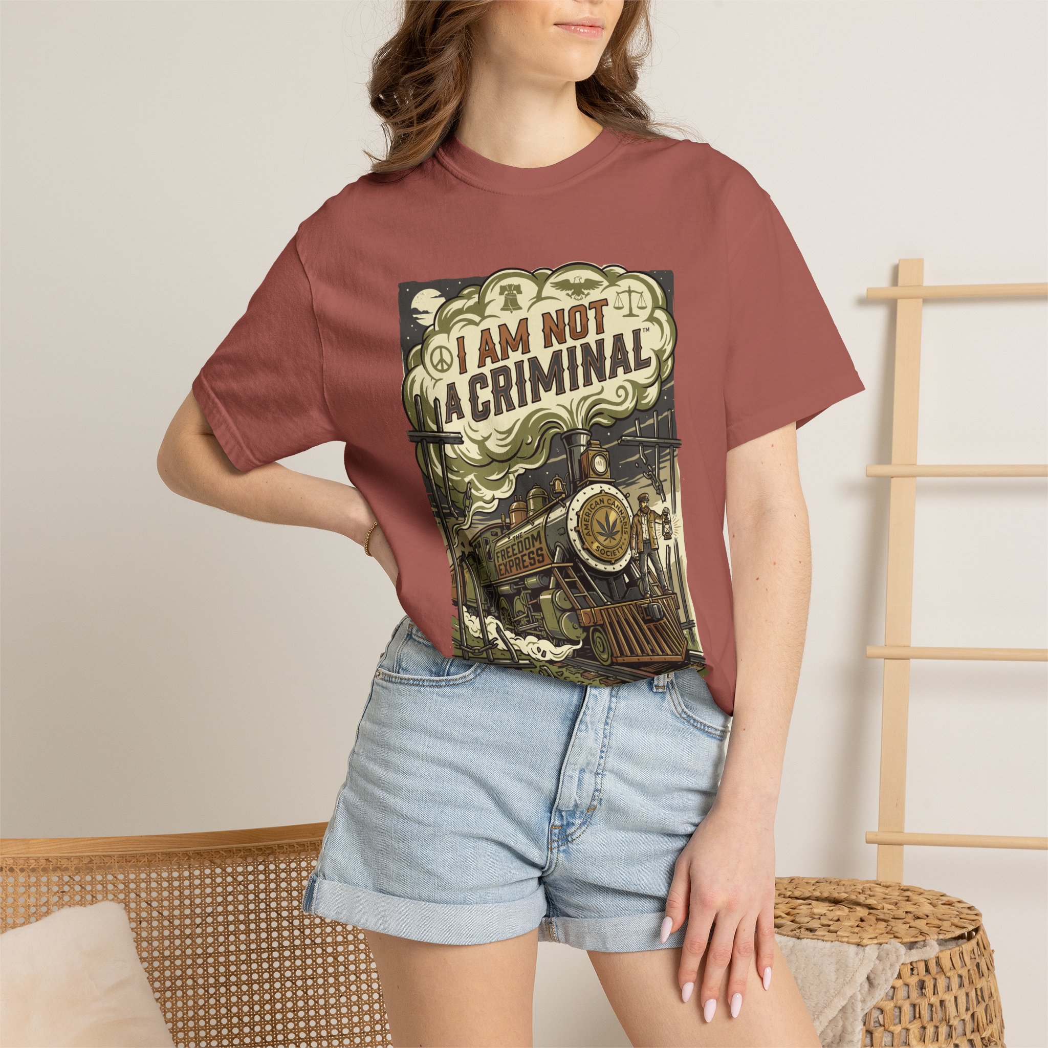 I Am Not a Criminal™ Train Graphic T-Shirt — Vintage Locomotive Cannabis Advocacy Tee - Image 60