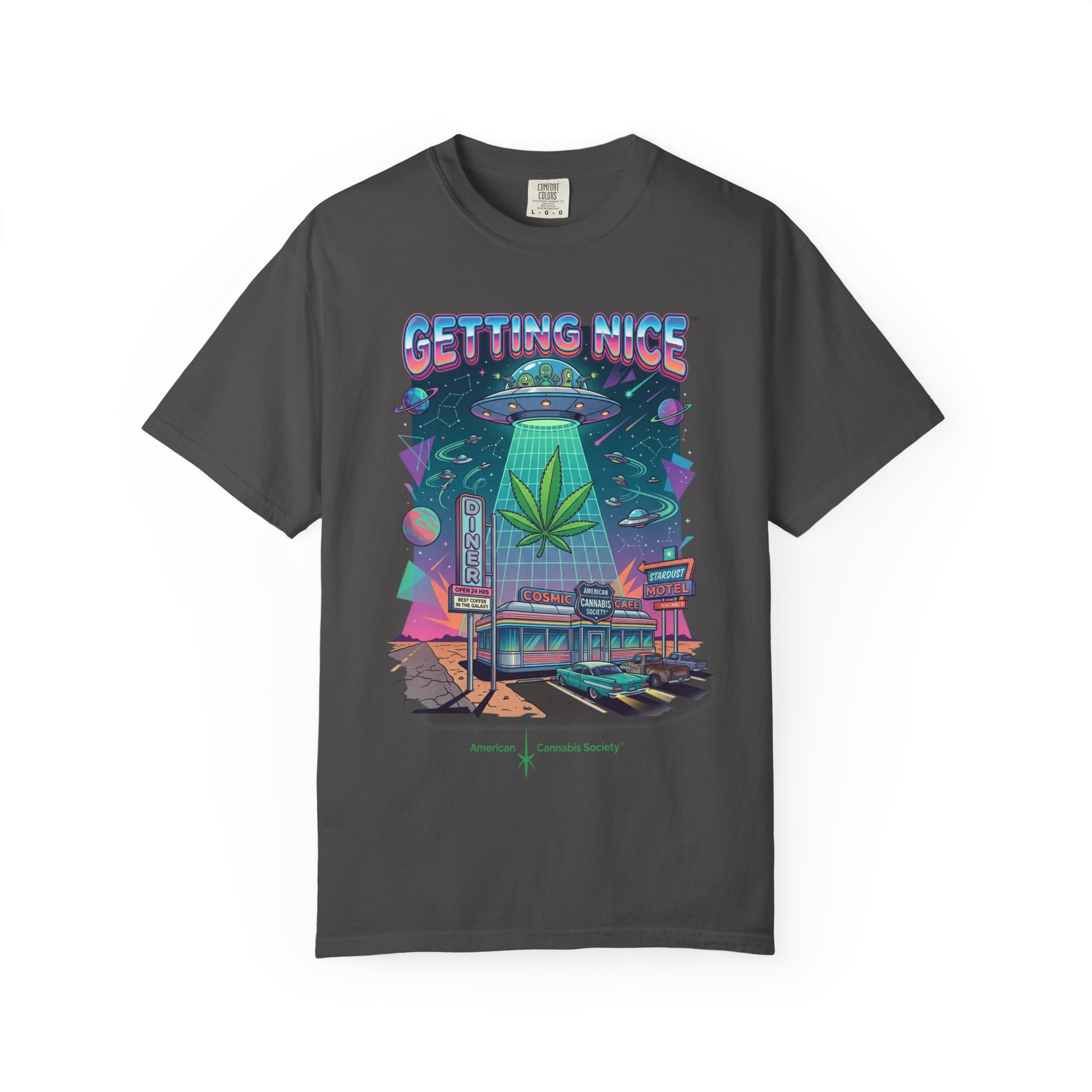 Getting Nice™ UFO T-Shirt — Retro Cannabis Flying Saucer Graphic Tee - Image 45