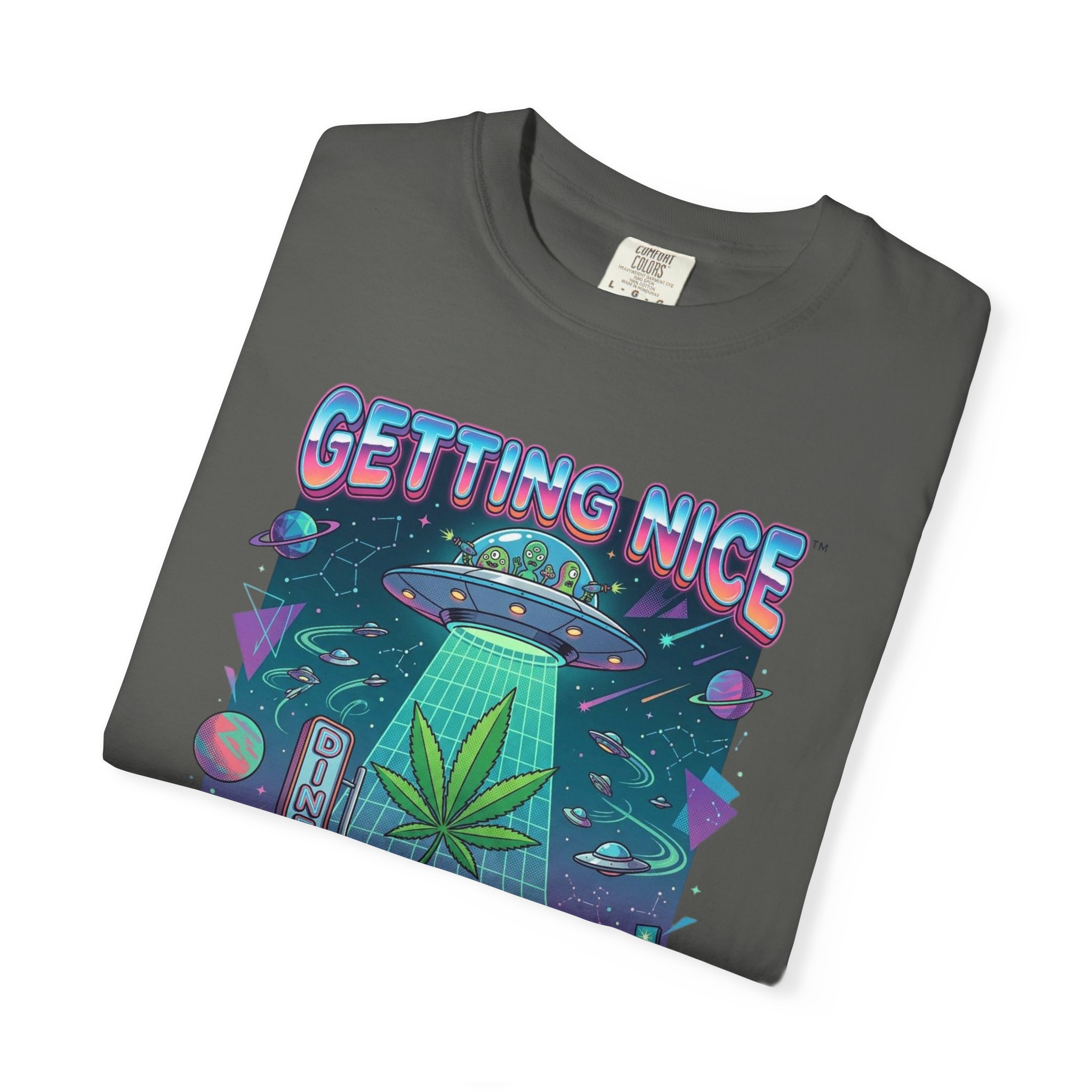Getting Nice™ UFO T-Shirt — Retro Cannabis Flying Saucer Graphic Tee - Image 31