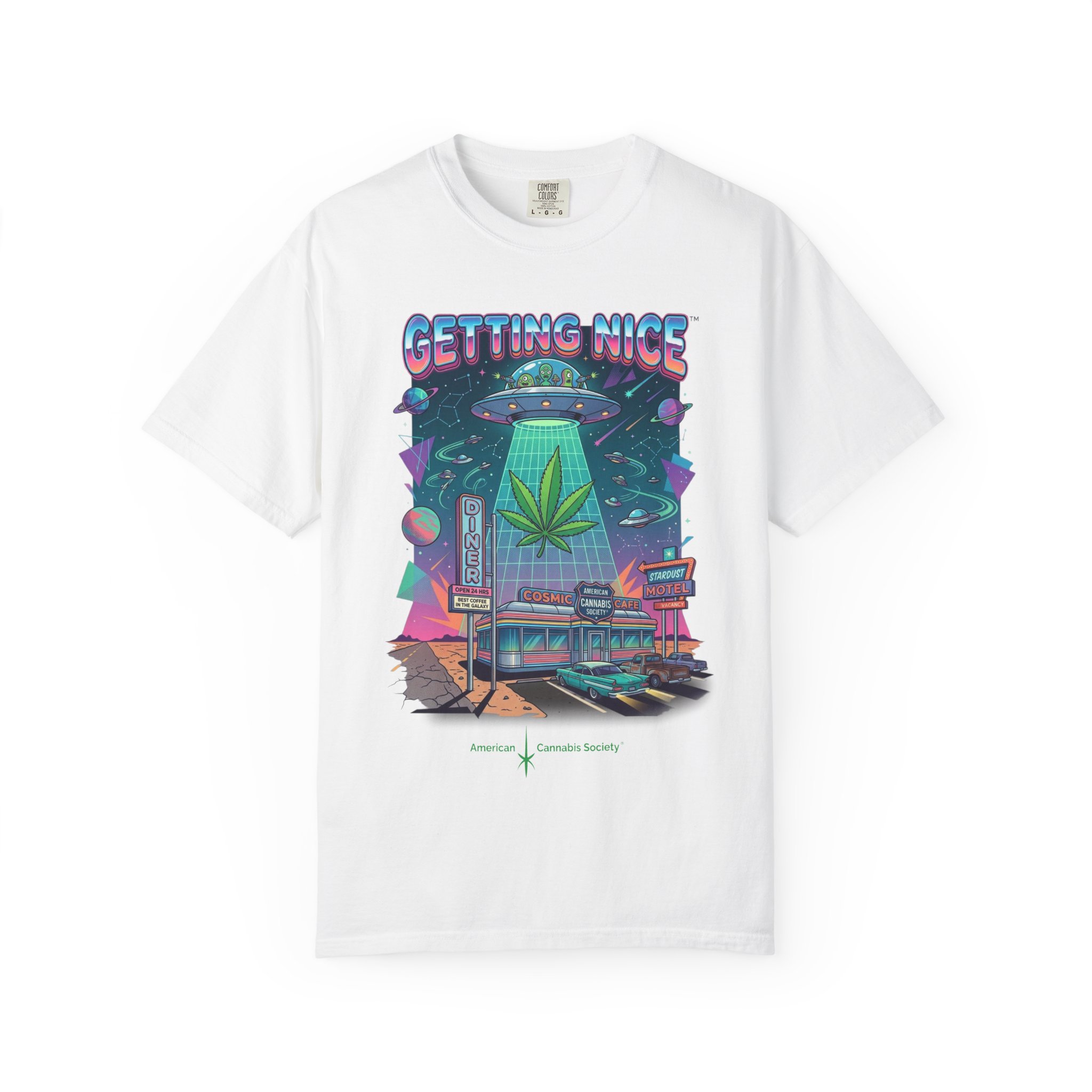 Getting Nice™ UFO T-Shirt — Retro Cannabis Flying Saucer Graphic Tee - Image 5