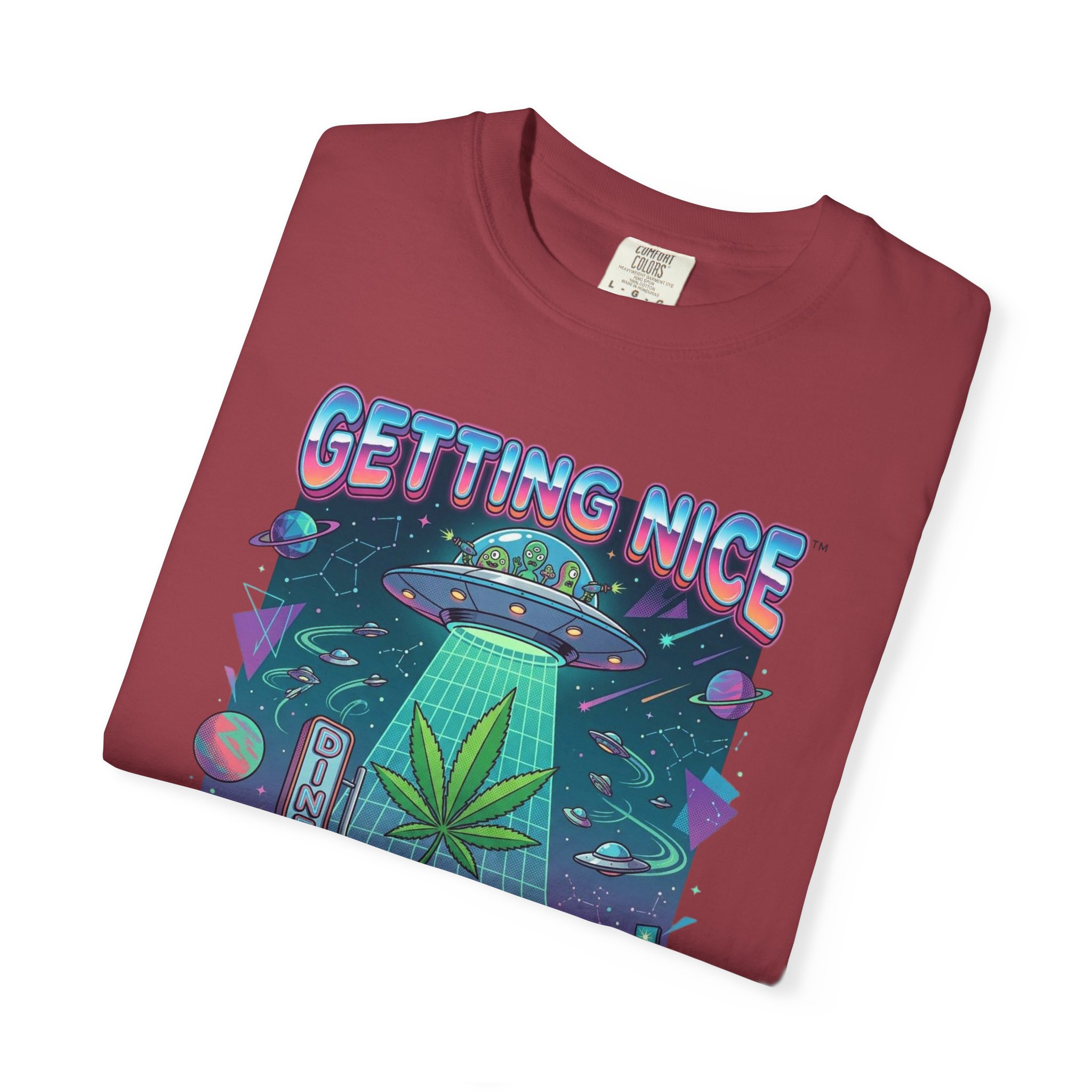 Getting Nice™ UFO T-Shirt — Retro Cannabis Flying Saucer Graphic Tee - Image 55