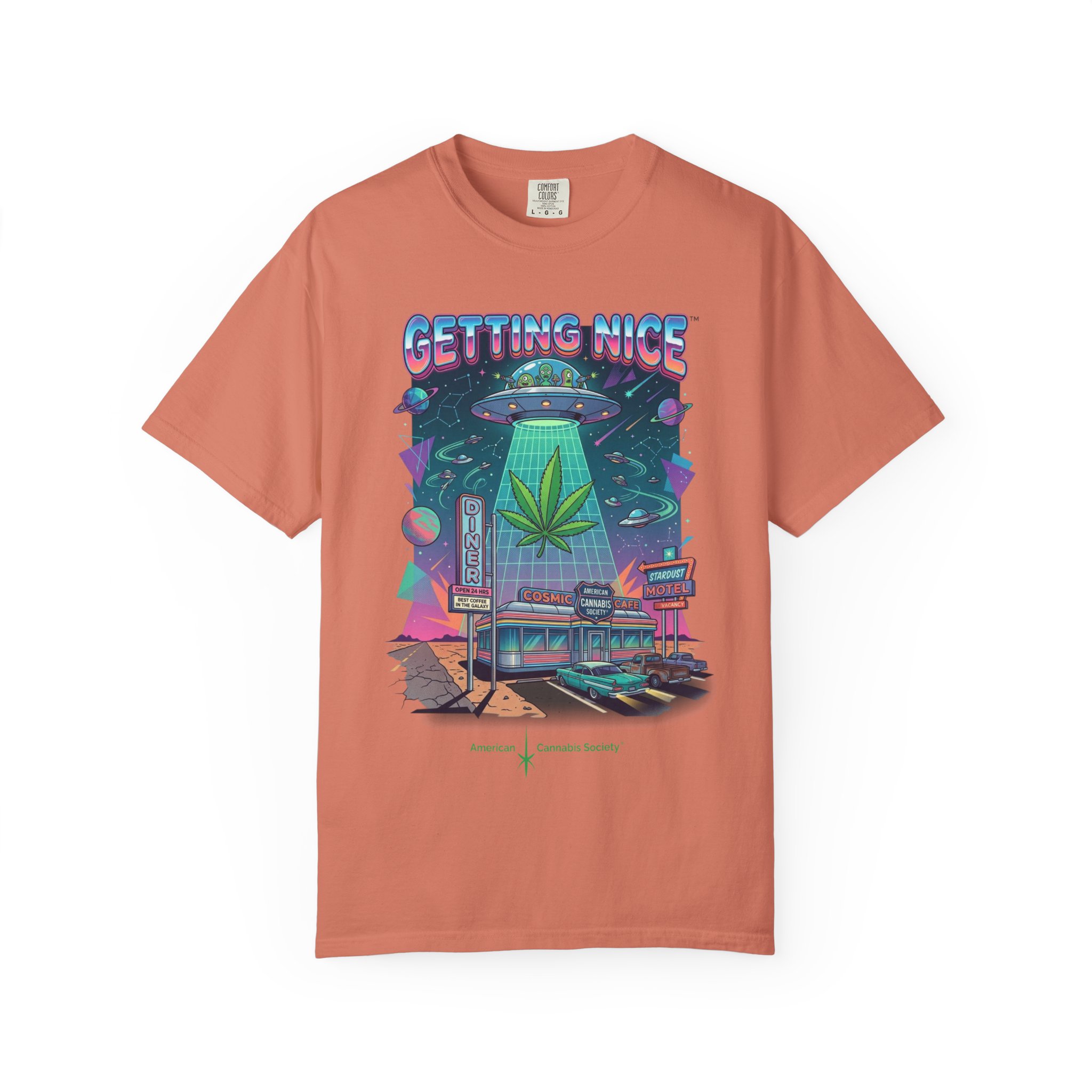 Getting Nice™ UFO T-Shirt — Retro Cannabis Flying Saucer Graphic Tee