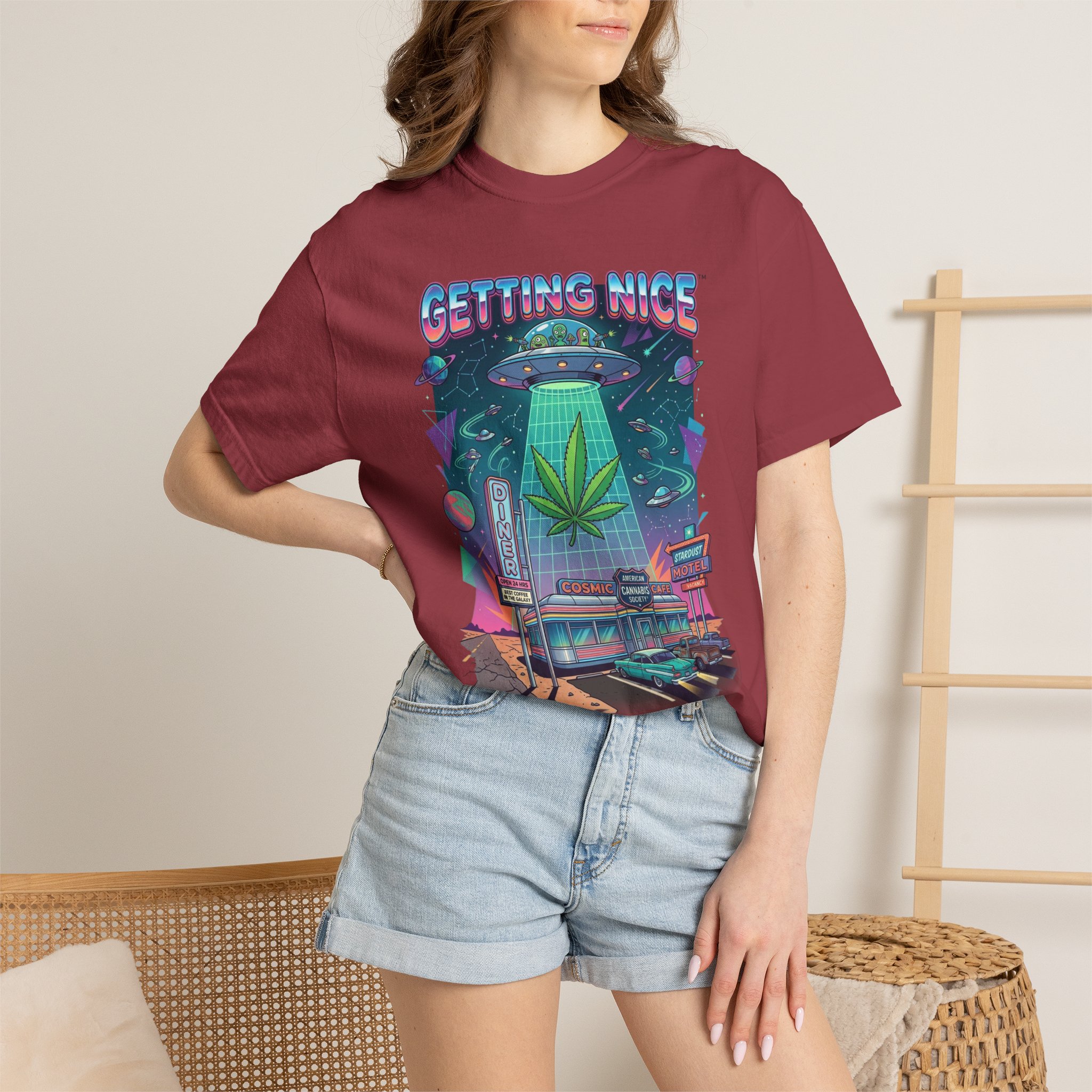 Getting Nice™ UFO T-Shirt — Retro Cannabis Flying Saucer Graphic Tee - Image 56