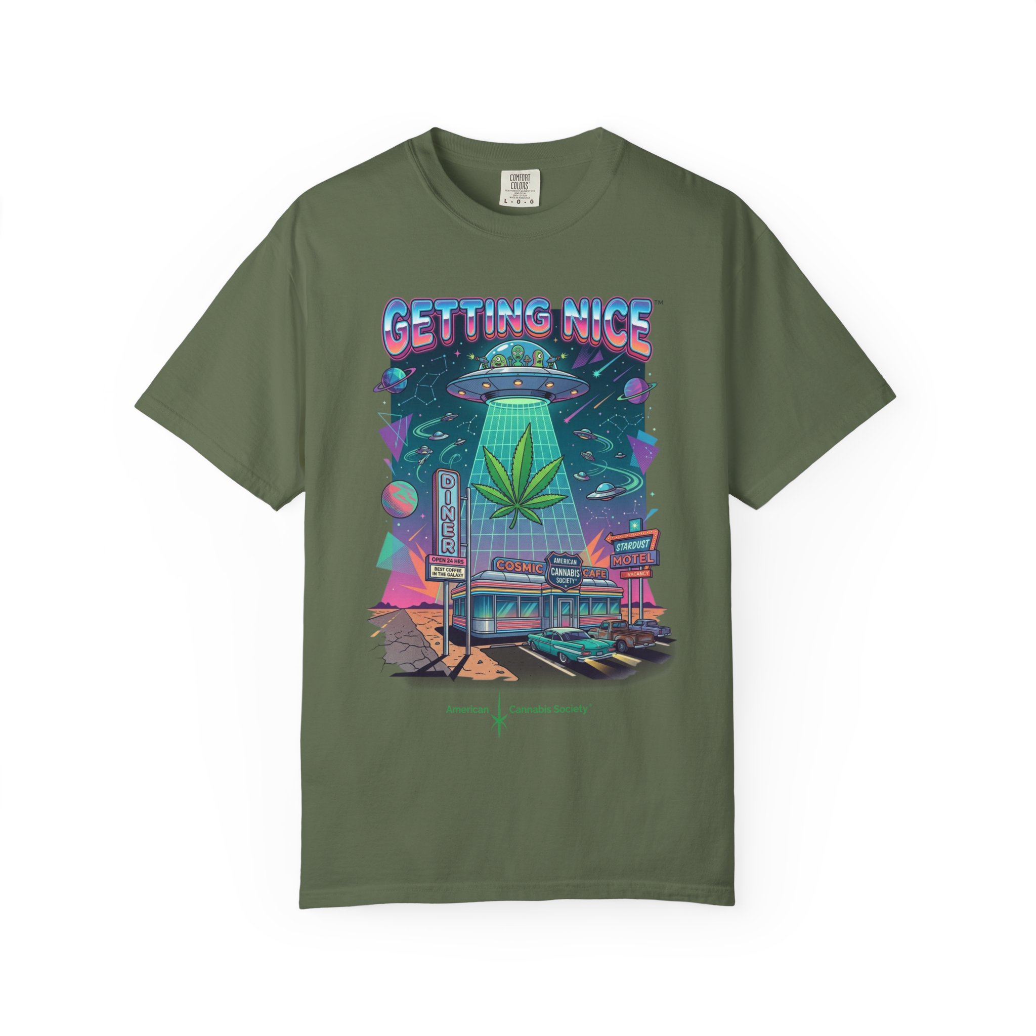 Getting Nice™ UFO T-Shirt — Retro Cannabis Flying Saucer Graphic Tee - Image 37