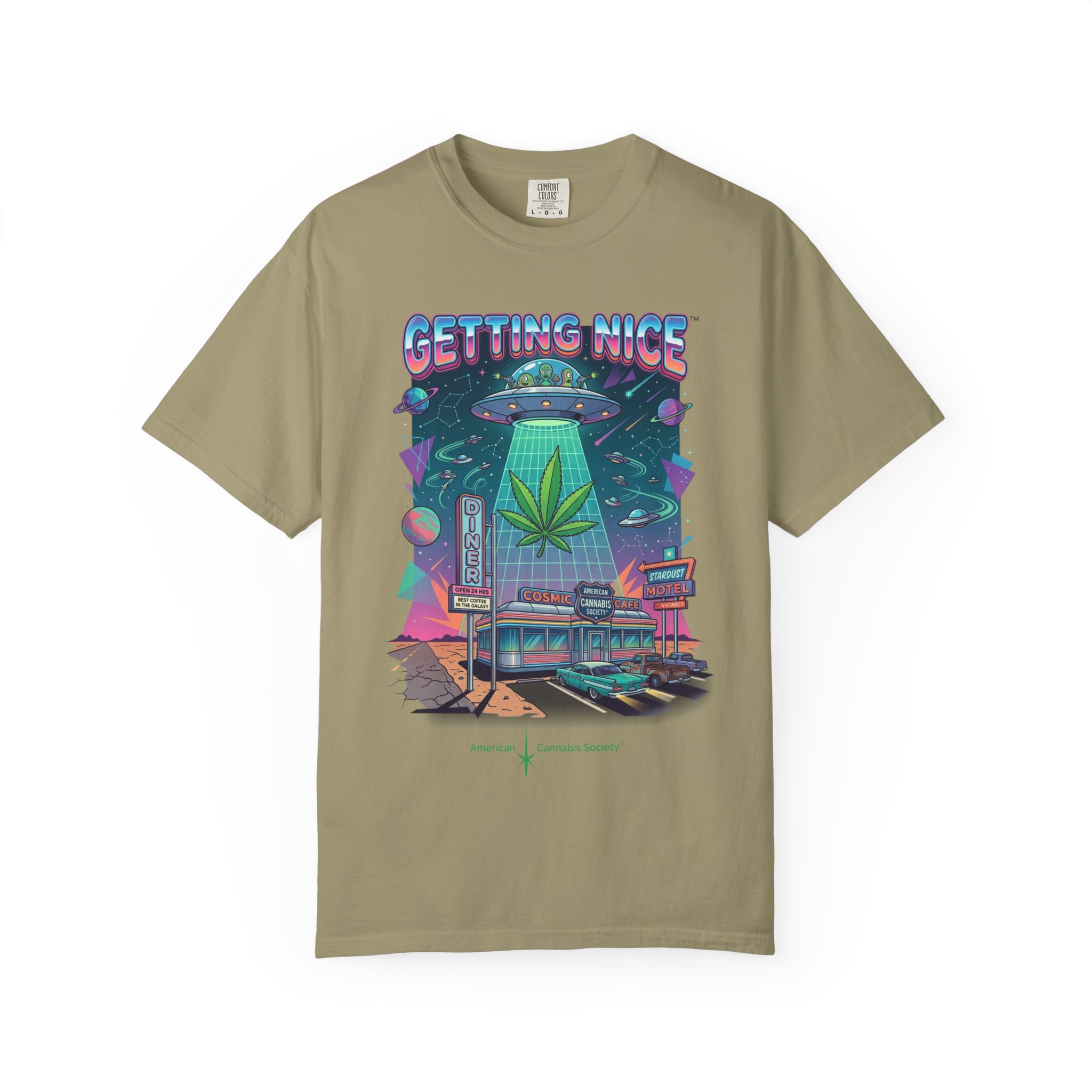 Getting Nice™ UFO T-Shirt — Retro Cannabis Flying Saucer Graphic Tee - Image 21