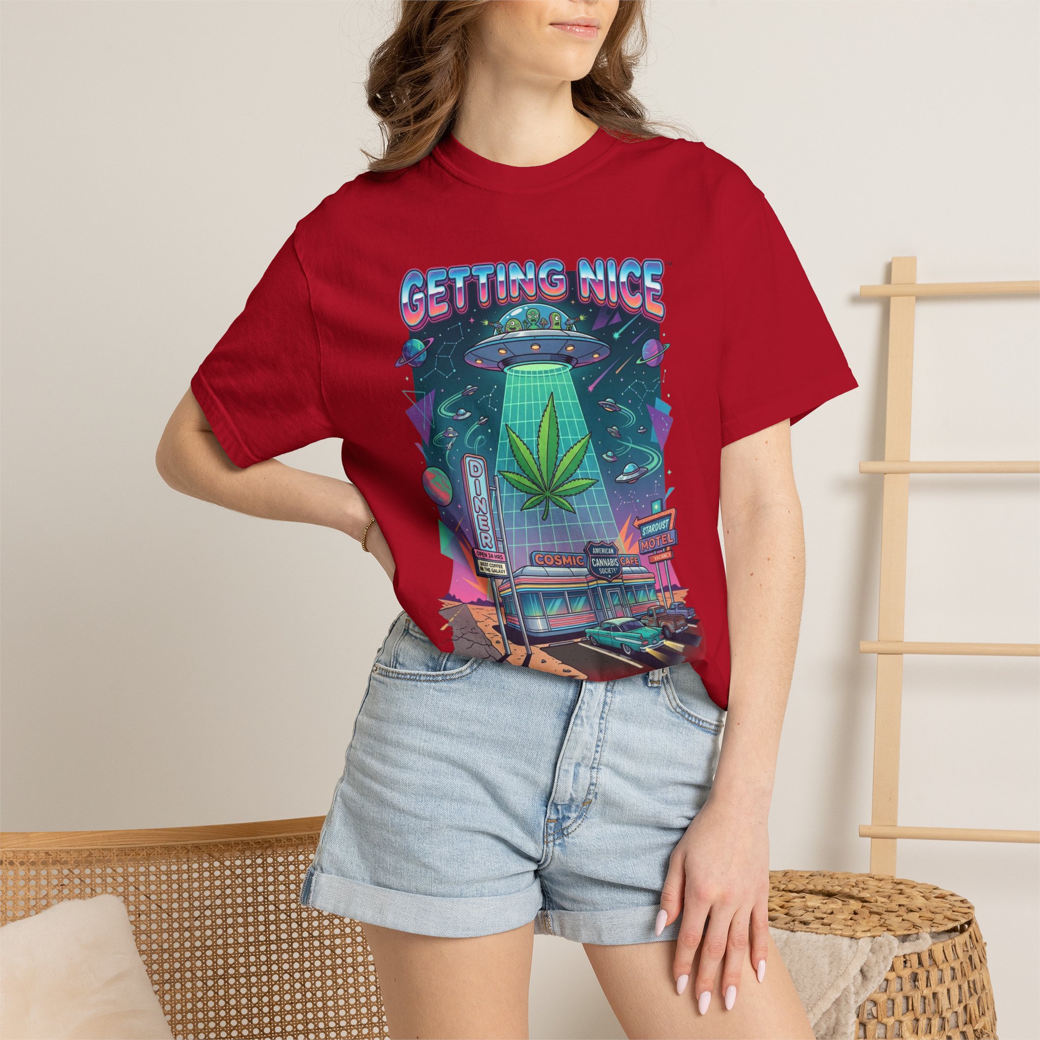 Getting Nice™ UFO T-Shirt — Retro Cannabis Flying Saucer Graphic Tee - Image 60