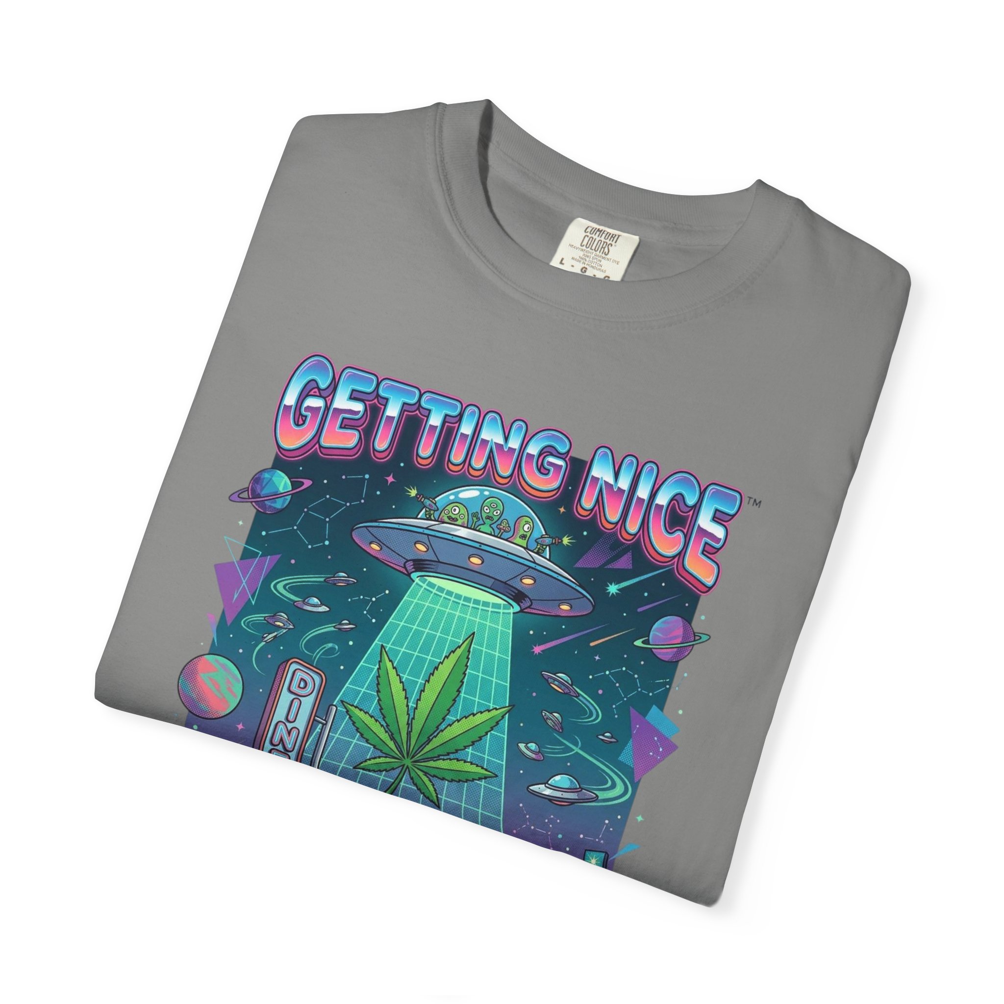 Getting Nice™ UFO T-Shirt — Retro Cannabis Flying Saucer Graphic Tee - Image 43