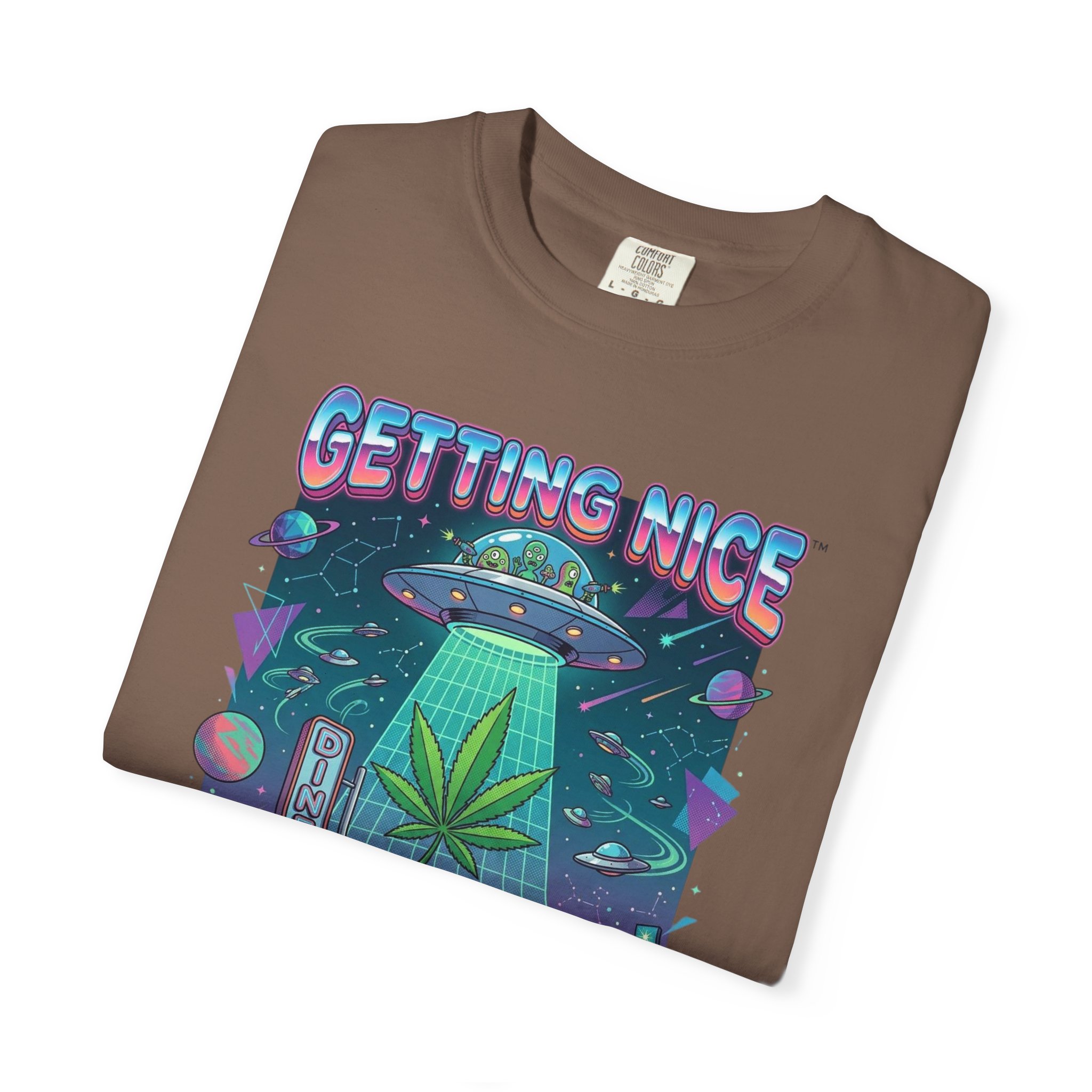 Getting Nice™ UFO T-Shirt — Retro Cannabis Flying Saucer Graphic Tee - Image 27