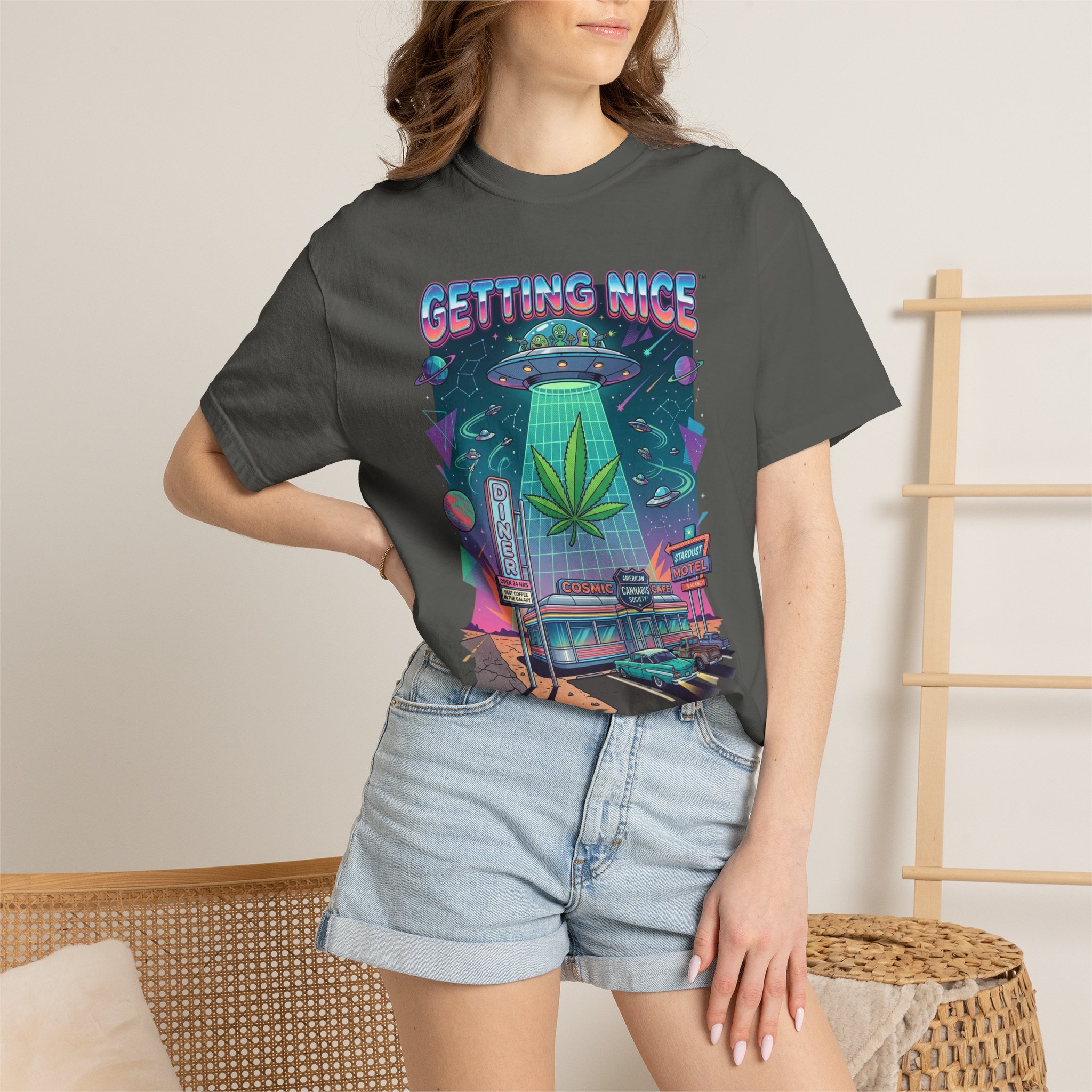 Getting Nice™ UFO T-Shirt — Retro Cannabis Flying Saucer Graphic Tee - Image 32