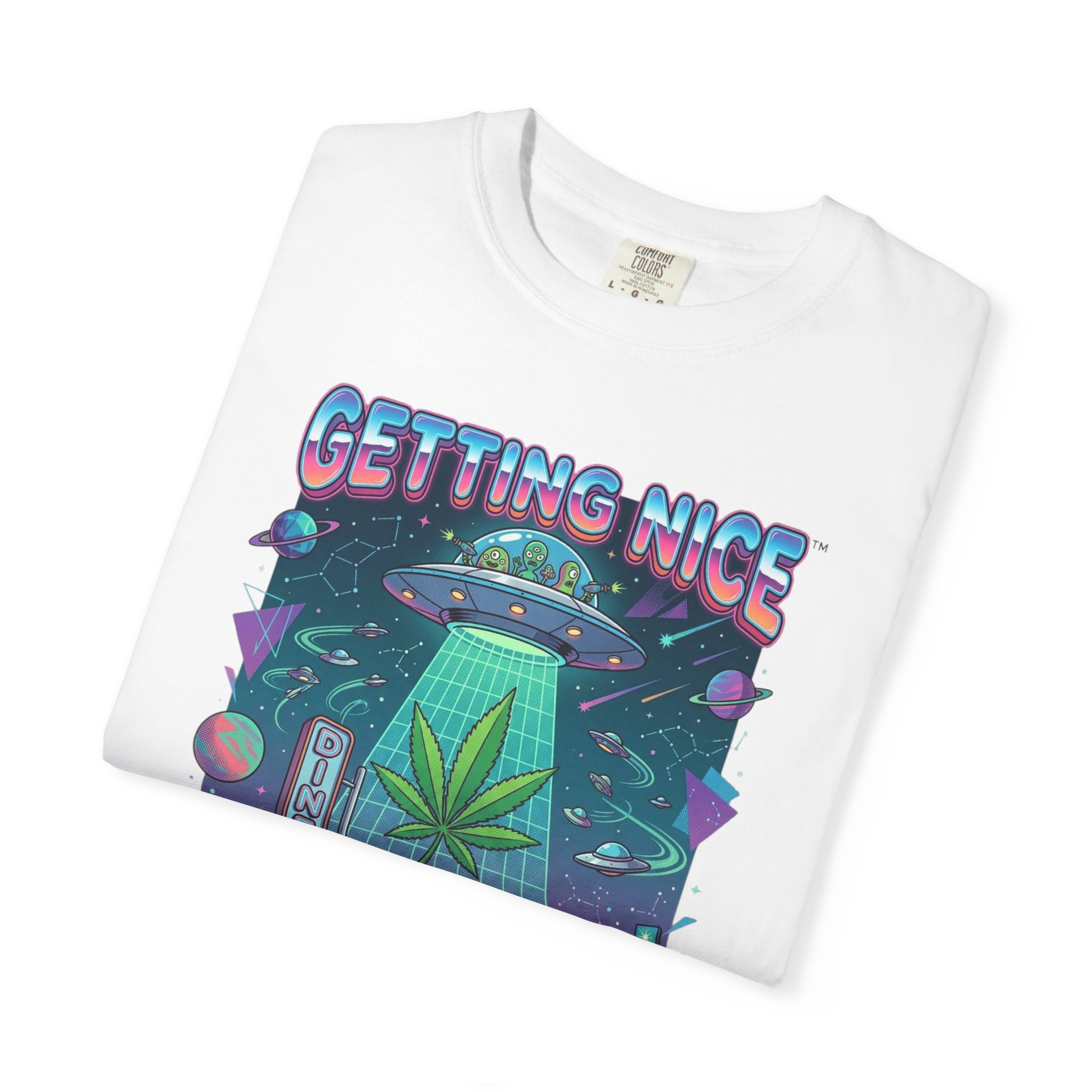 Getting Nice™ UFO T-Shirt — Retro Cannabis Flying Saucer Graphic Tee - Image 7
