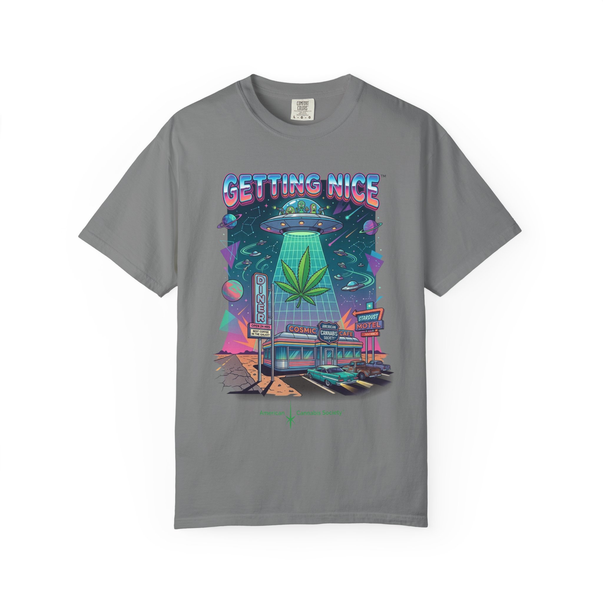 Getting Nice™ UFO T-Shirt — Retro Cannabis Flying Saucer Graphic Tee - Image 33