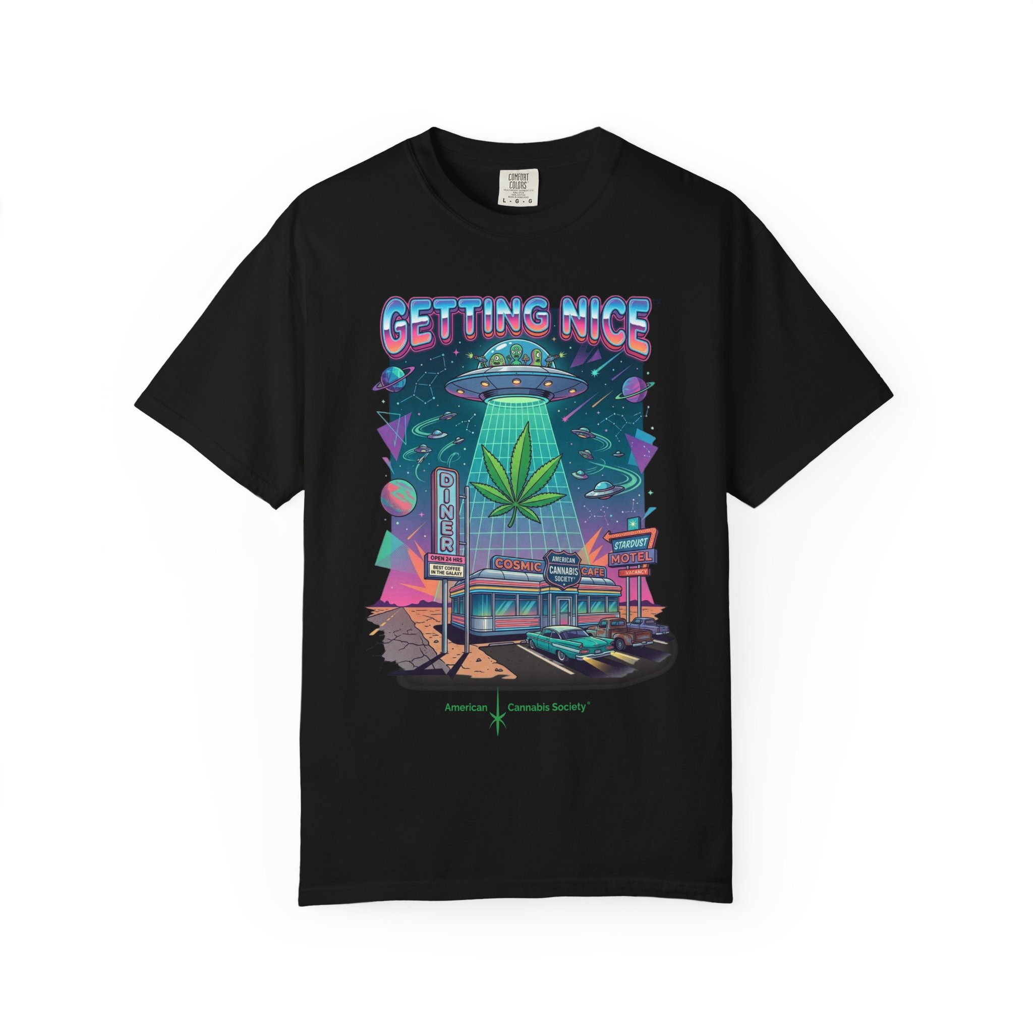 Getting Nice™ UFO T-Shirt — Retro Cannabis Flying Saucer Graphic Tee - Image 49