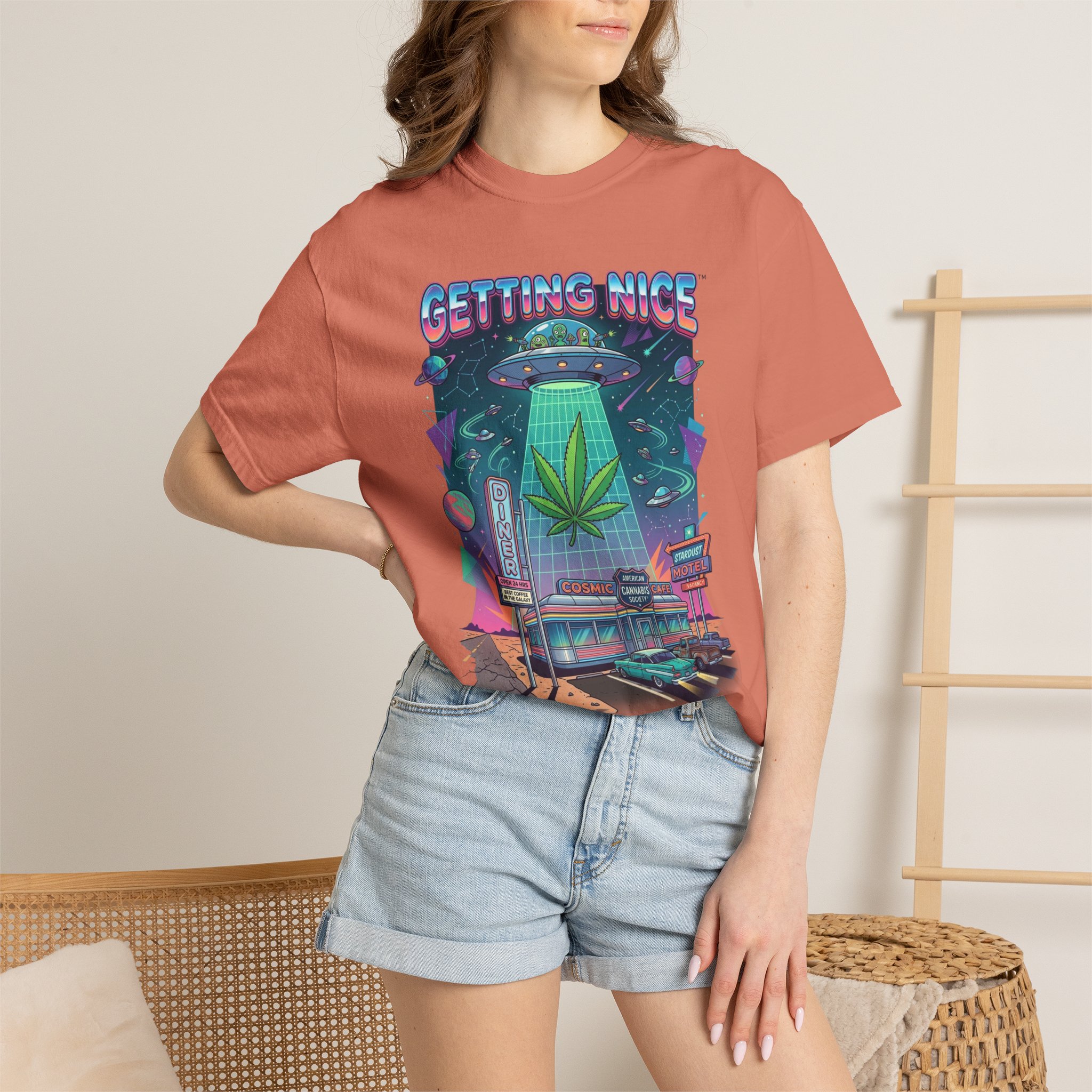 Getting Nice™ UFO T-Shirt — Retro Cannabis Flying Saucer Graphic Tee - Image 4