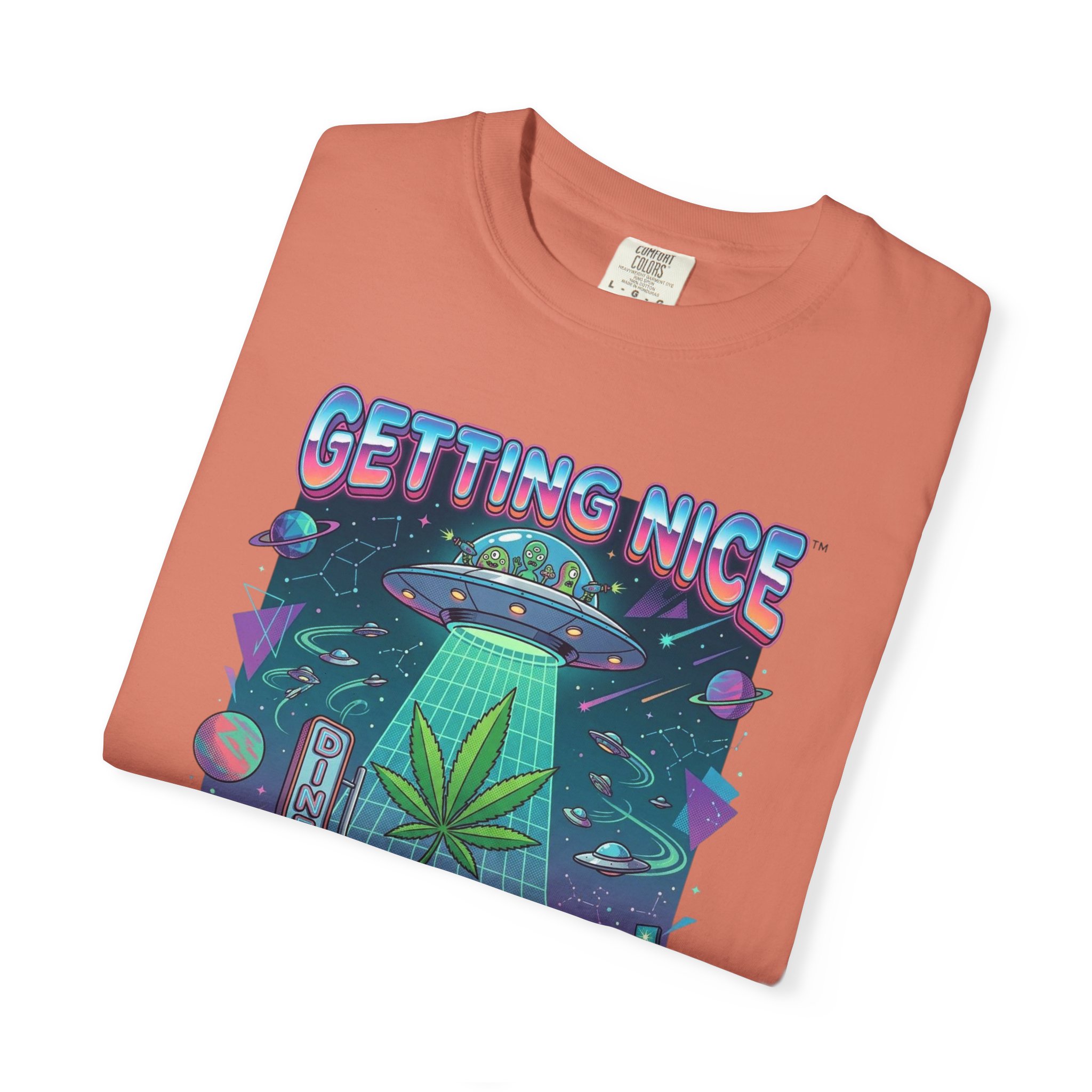 Getting Nice™ UFO T-Shirt — Retro Cannabis Flying Saucer Graphic Tee - Image 3