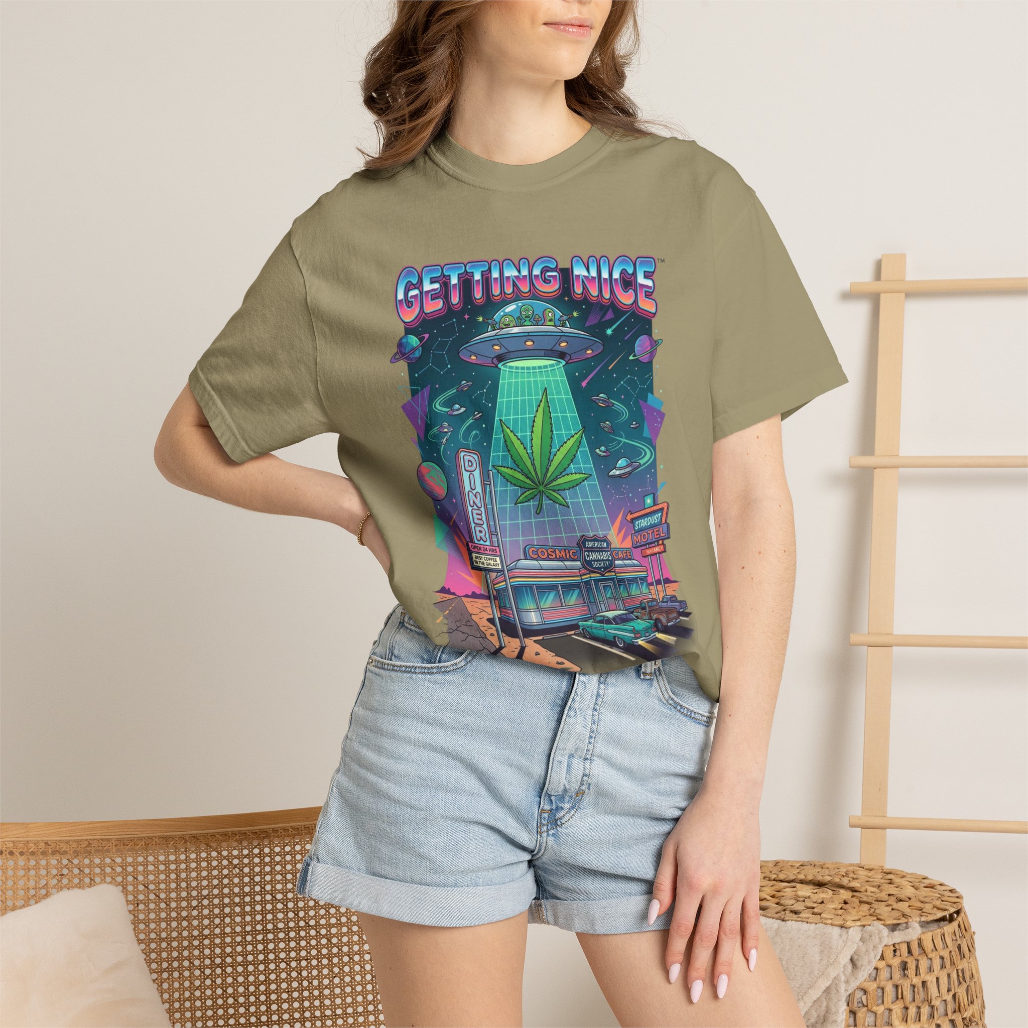 Getting Nice™ UFO T-Shirt — Retro Cannabis Flying Saucer Graphic Tee - Image 24