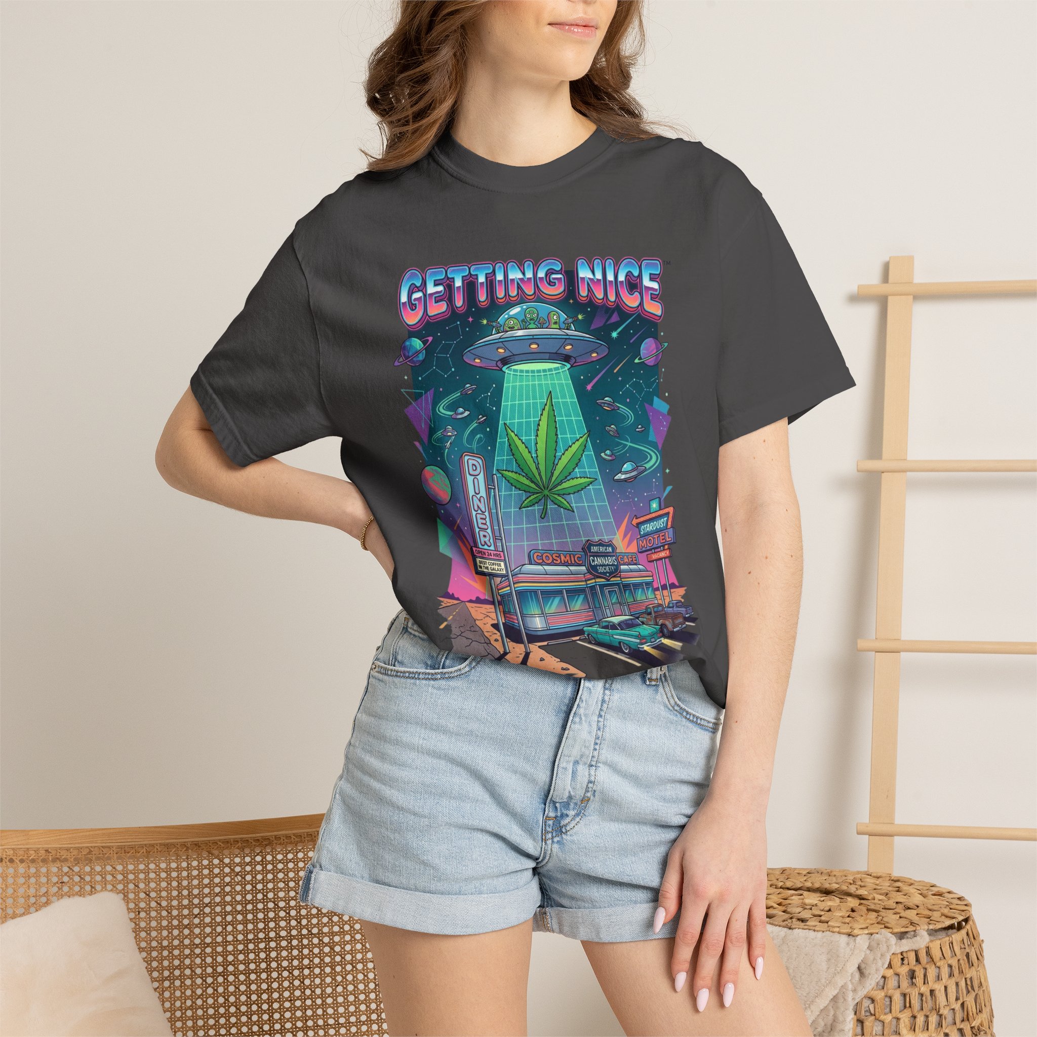 Getting Nice™ UFO T-Shirt — Retro Cannabis Flying Saucer Graphic Tee - Image 48