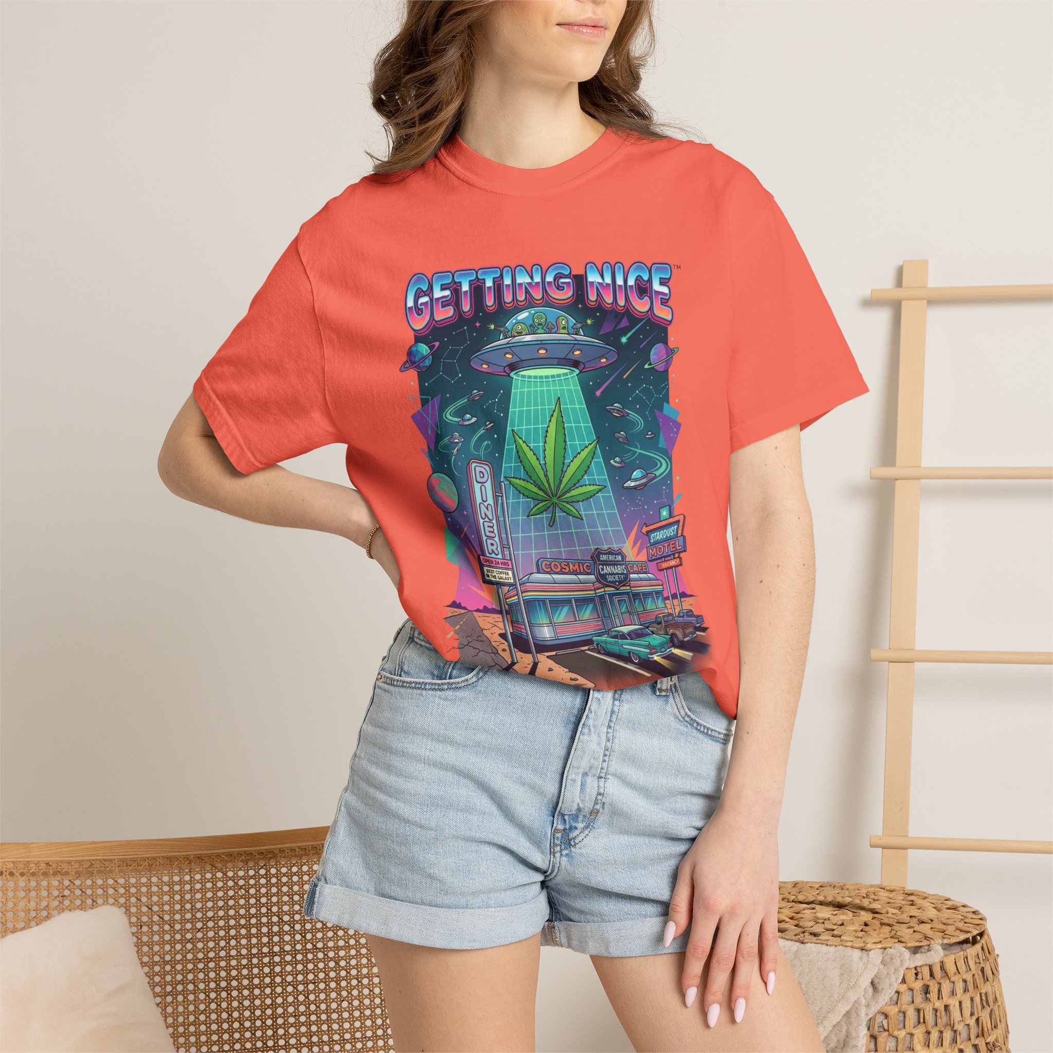 Getting Nice™ UFO T-Shirt — Retro Cannabis Flying Saucer Graphic Tee - Image 12