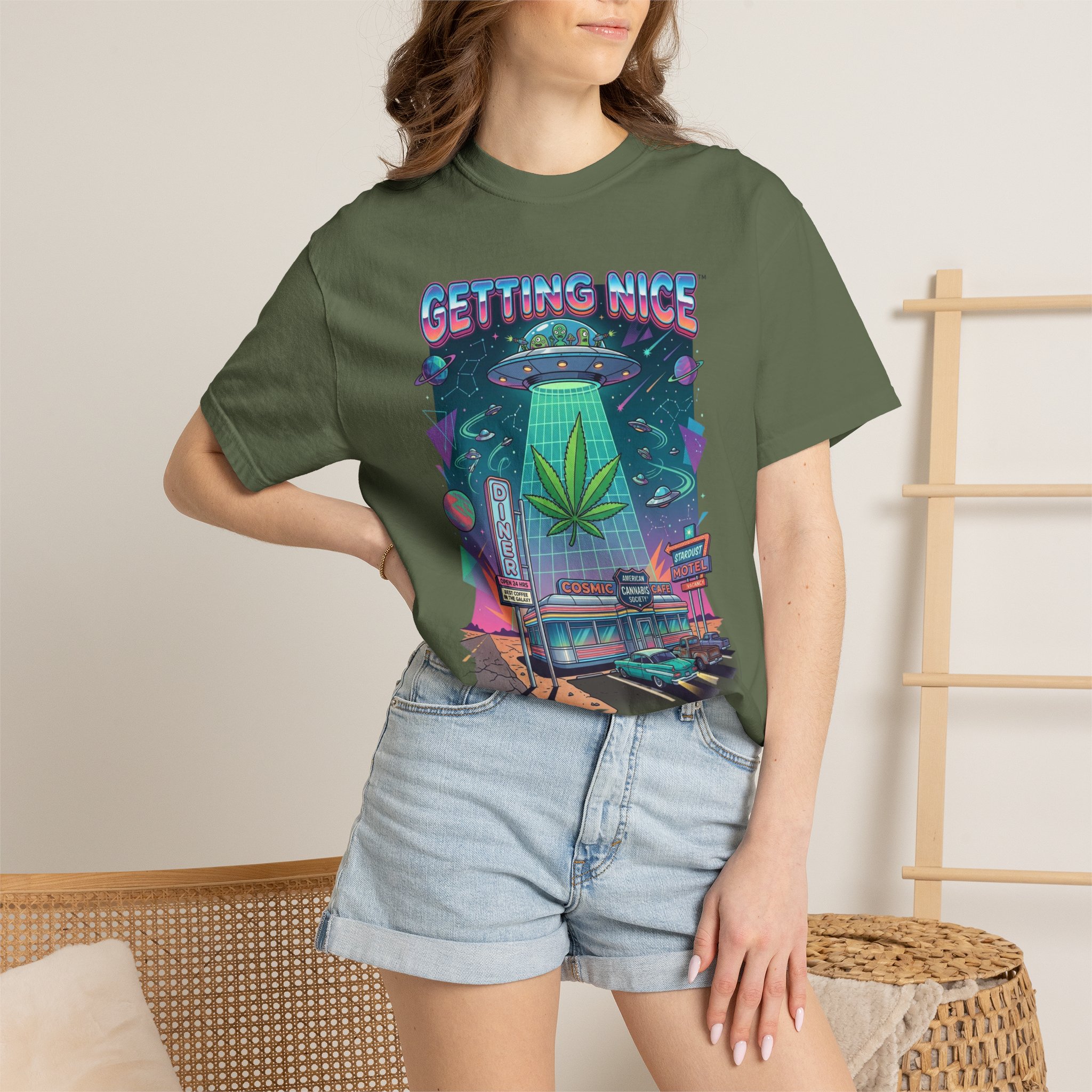 Getting Nice™ UFO T-Shirt — Retro Cannabis Flying Saucer Graphic Tee - Image 40