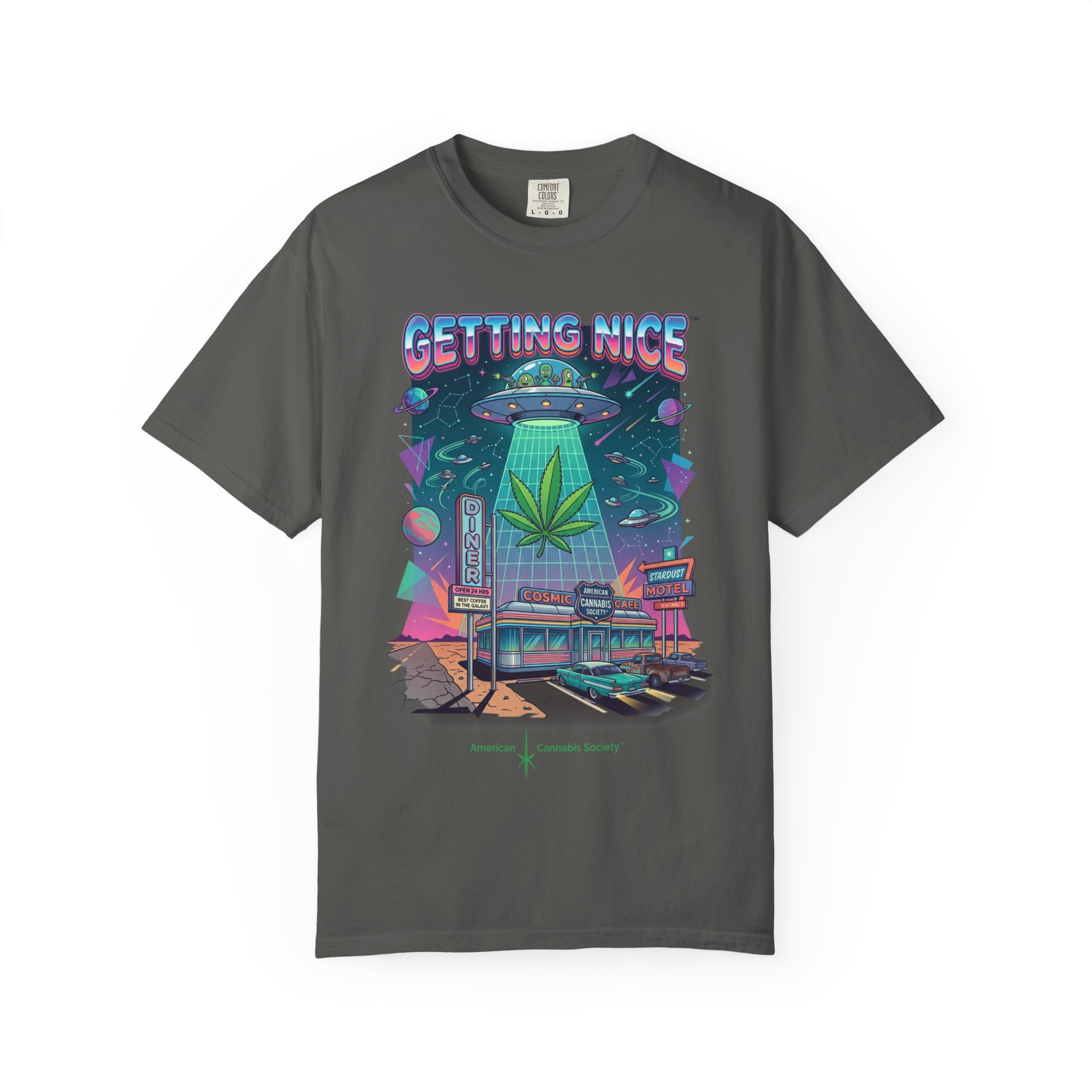 Getting Nice™ UFO T-Shirt — Retro Cannabis Flying Saucer Graphic Tee - Image 29
