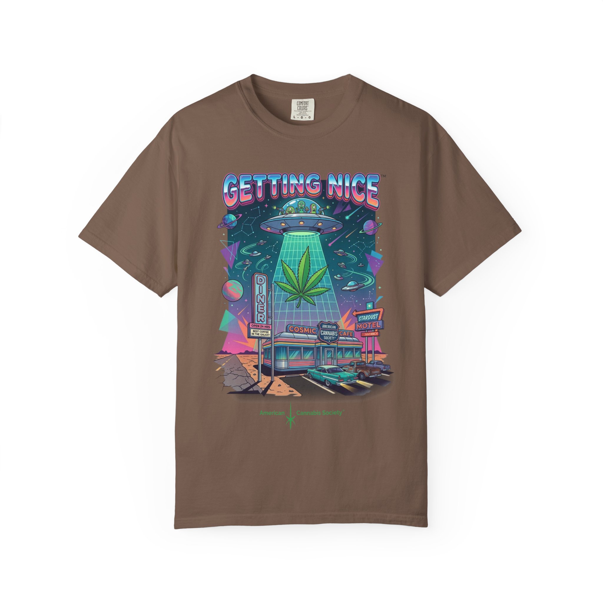 Getting Nice™ UFO T-Shirt — Retro Cannabis Flying Saucer Graphic Tee - Image 25