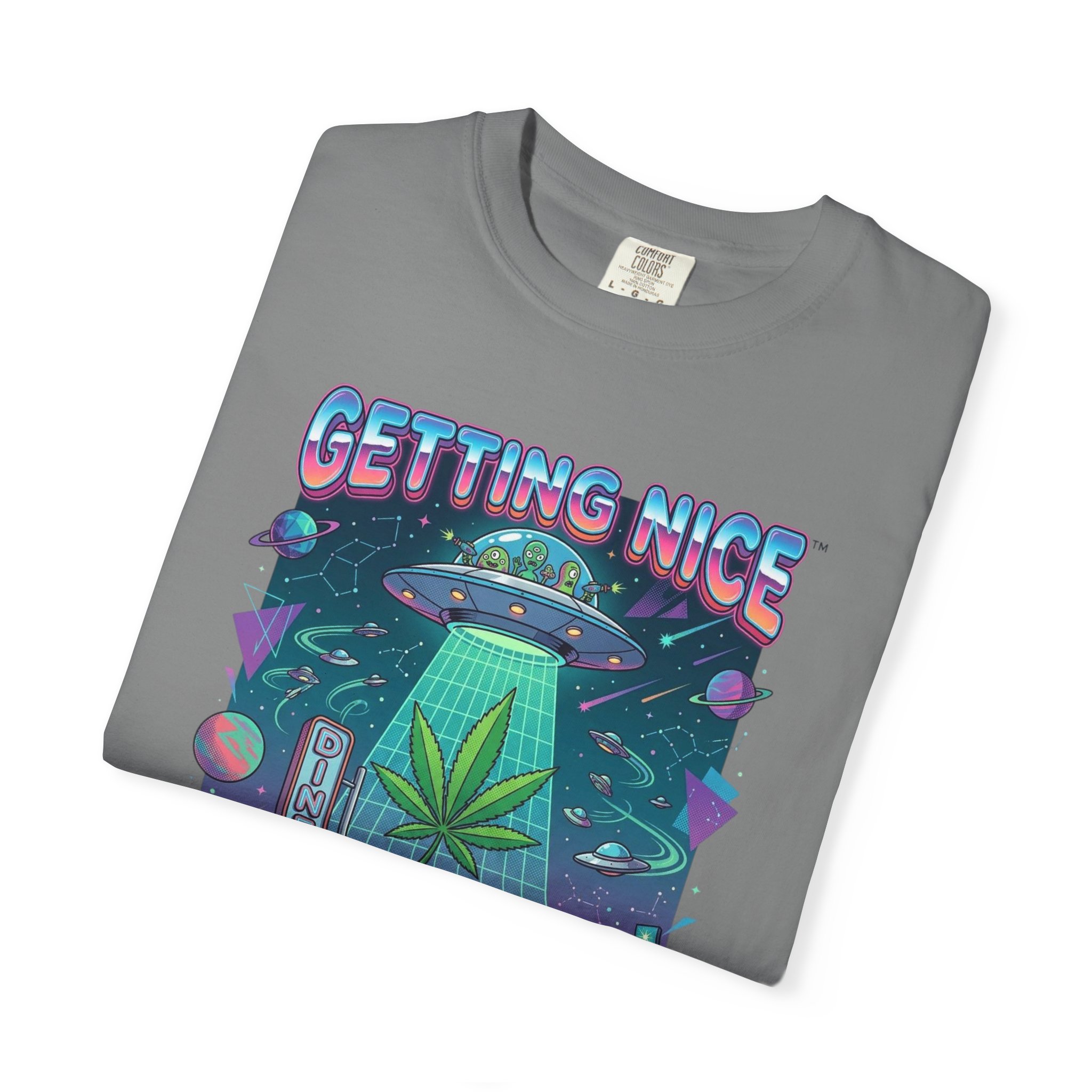 Getting Nice™ UFO T-Shirt — Retro Cannabis Flying Saucer Graphic Tee - Image 35