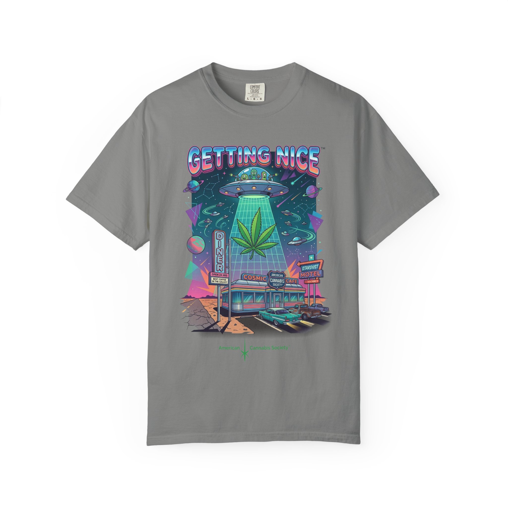 Getting Nice™ UFO T-Shirt — Retro Cannabis Flying Saucer Graphic Tee - Image 41
