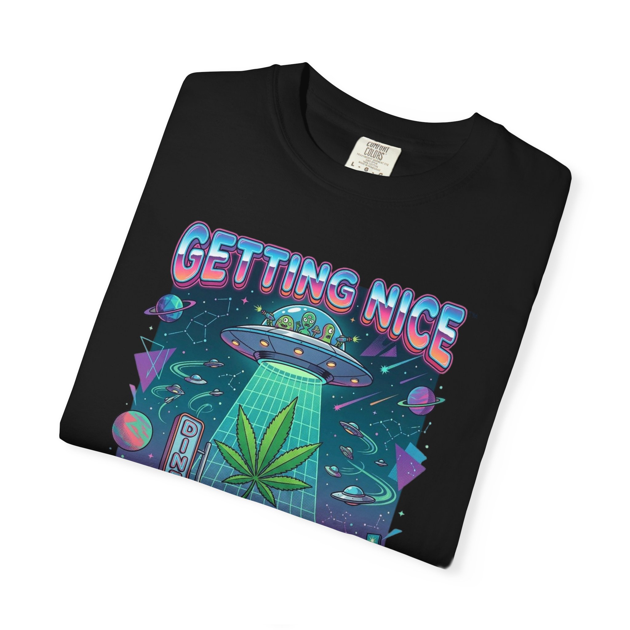 Getting Nice™ UFO T-Shirt — Retro Cannabis Flying Saucer Graphic Tee - Image 51