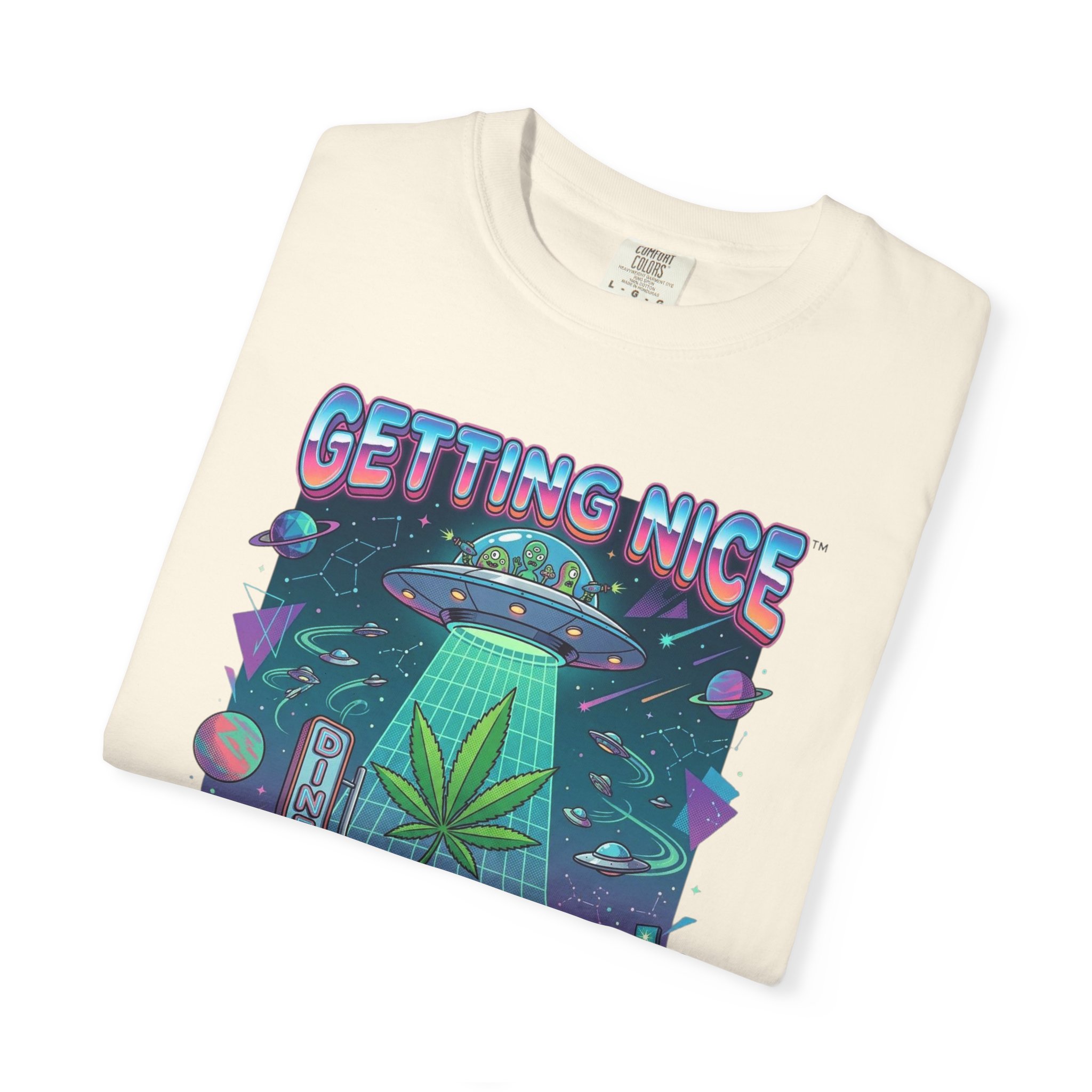 Getting Nice™ UFO T-Shirt — Retro Cannabis Flying Saucer Graphic Tee - Image 19