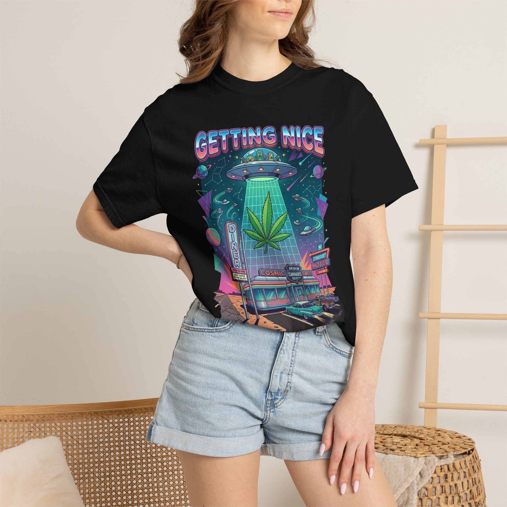 Getting Nice™ UFO T-Shirt — Retro Cannabis Flying Saucer Graphic Tee - Image 52