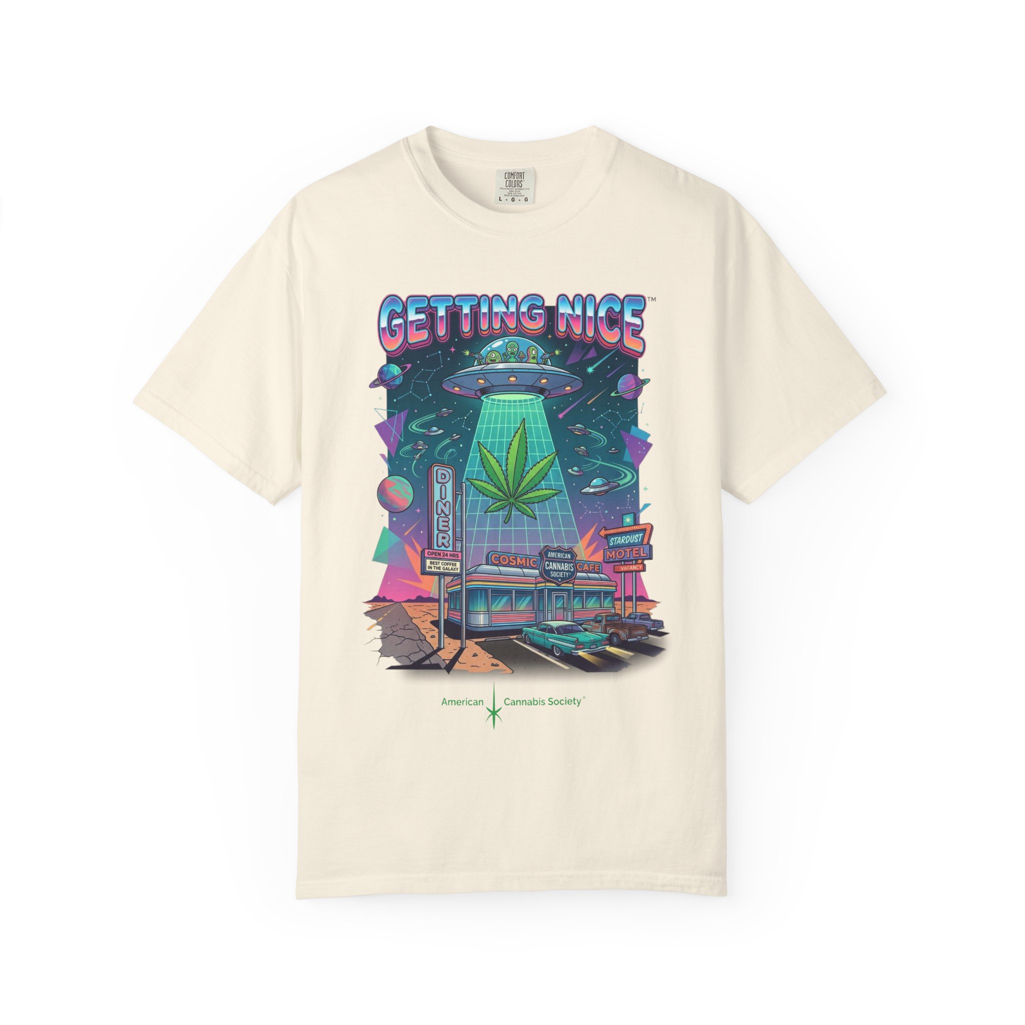 Getting Nice™ UFO T-Shirt — Retro Cannabis Flying Saucer Graphic Tee - Image 17