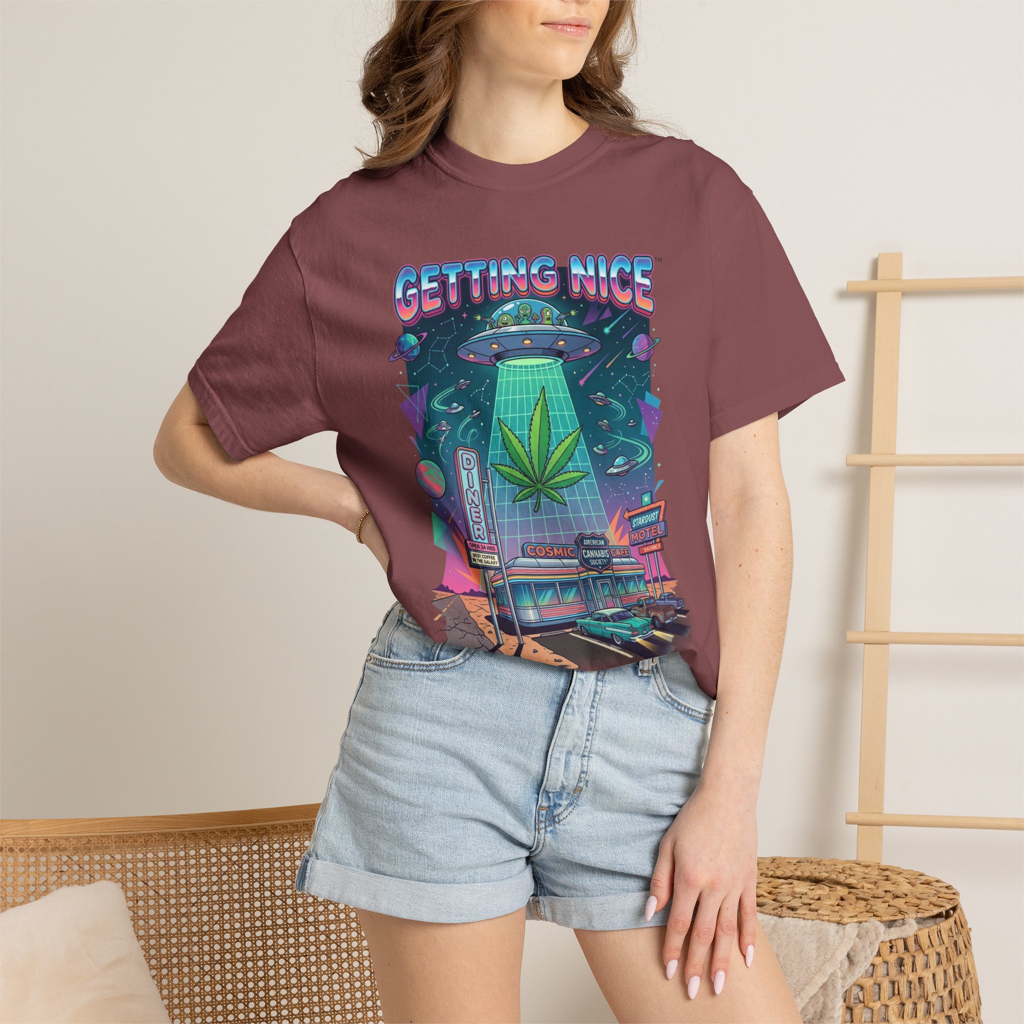 Getting Nice™ UFO T-Shirt — Retro Cannabis Flying Saucer Graphic Tee - Image 16