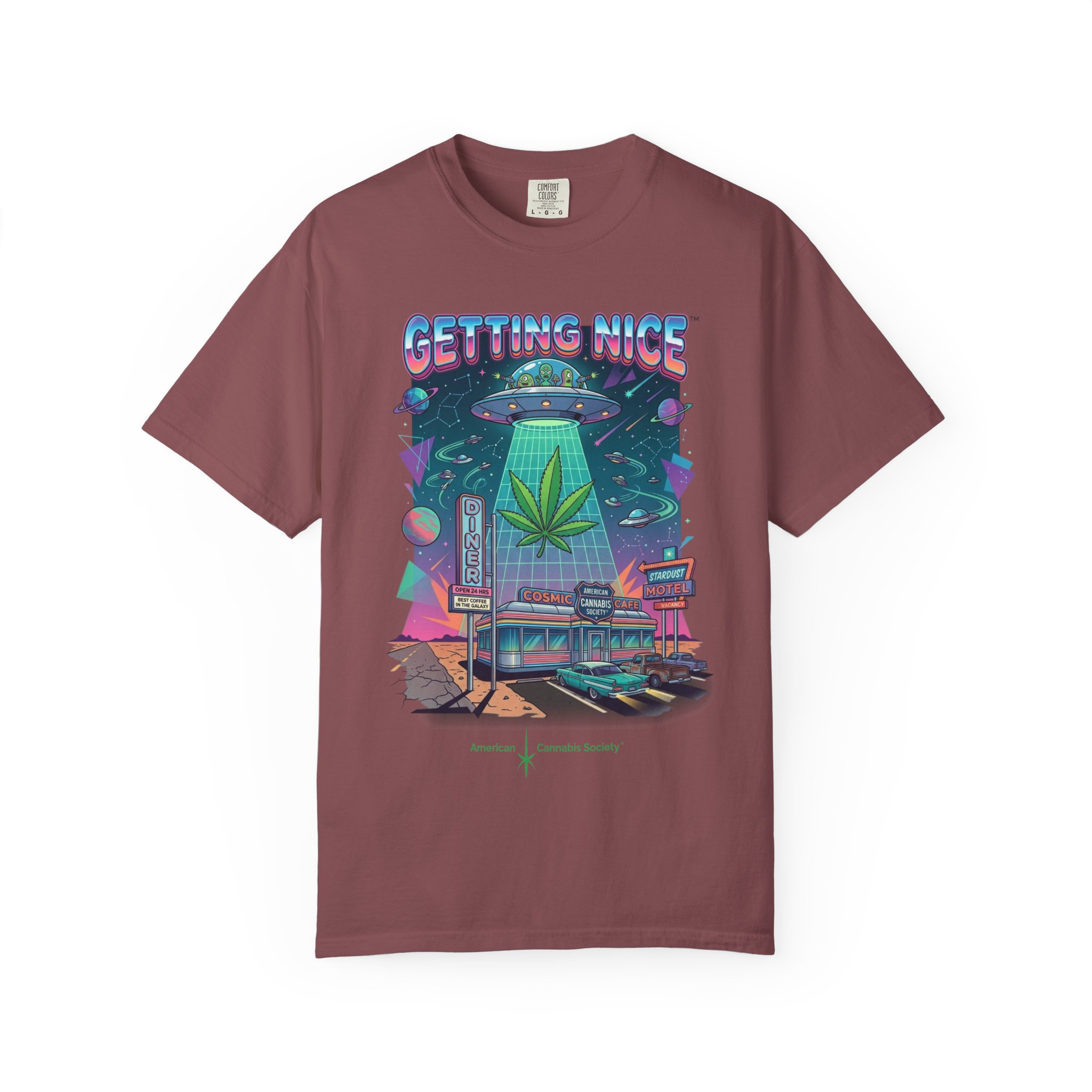 Getting Nice™ UFO T-Shirt — Retro Cannabis Flying Saucer Graphic Tee - Image 13