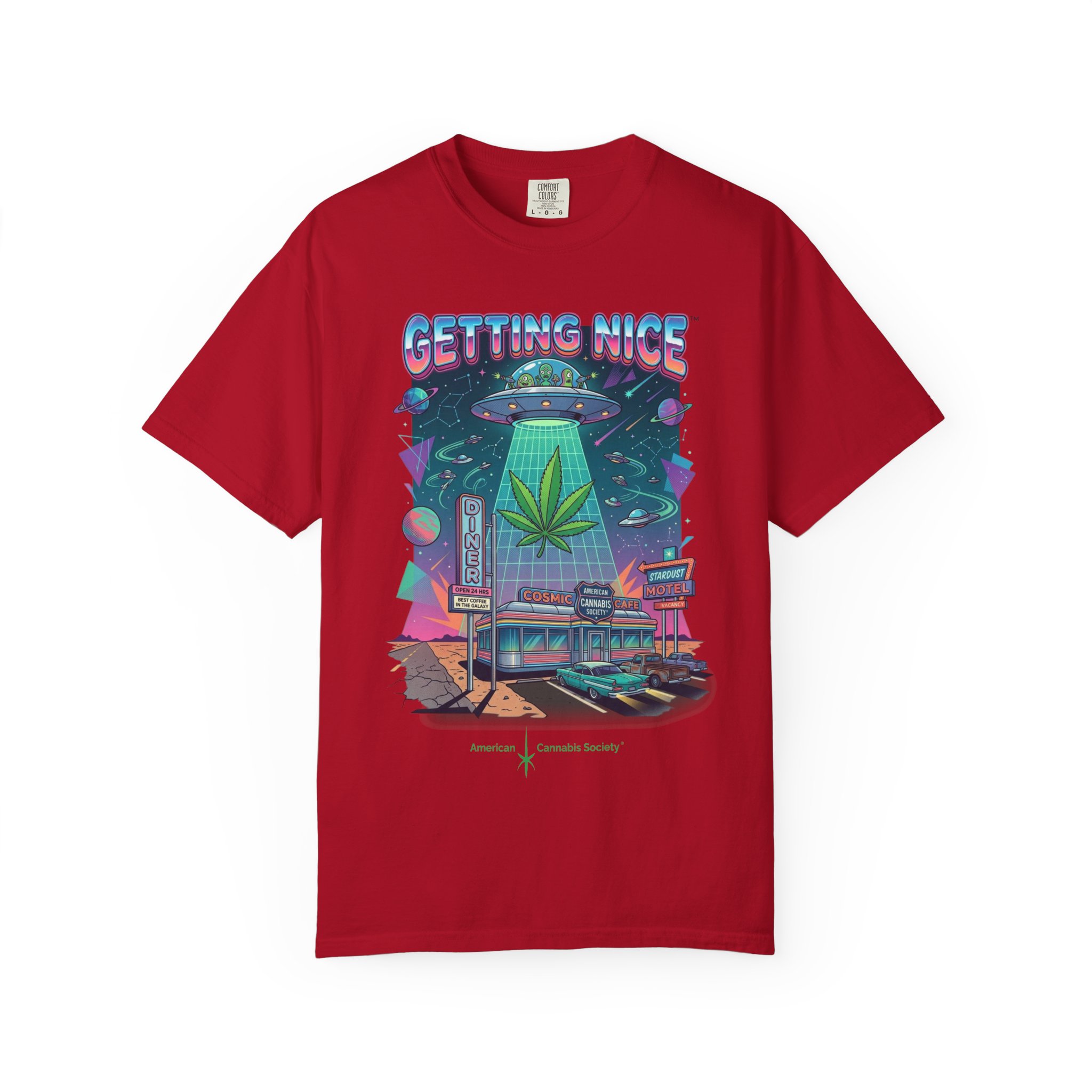 Getting Nice™ UFO T-Shirt — Retro Cannabis Flying Saucer Graphic Tee - Image 57