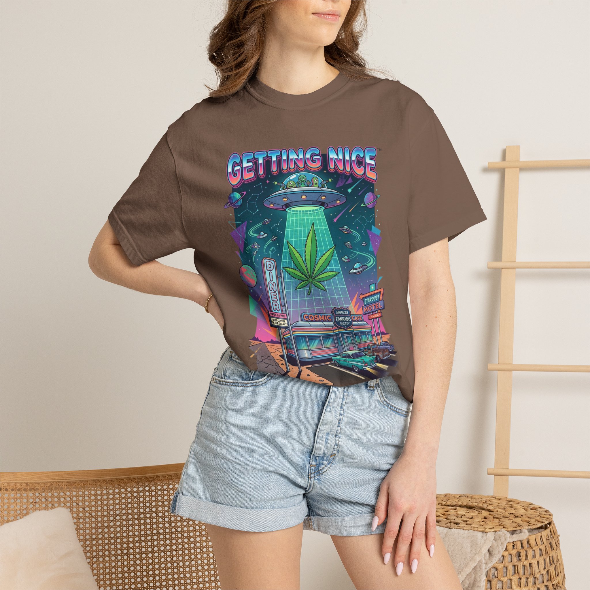 Getting Nice™ UFO T-Shirt — Retro Cannabis Flying Saucer Graphic Tee - Image 28