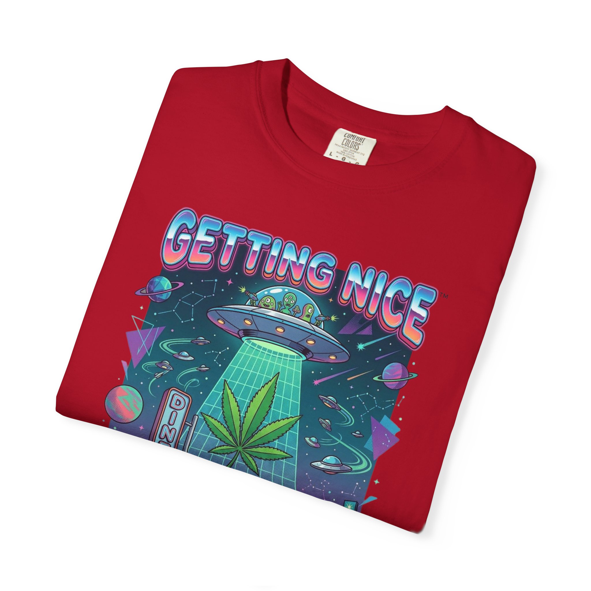 Getting Nice™ UFO T-Shirt — Retro Cannabis Flying Saucer Graphic Tee - Image 59