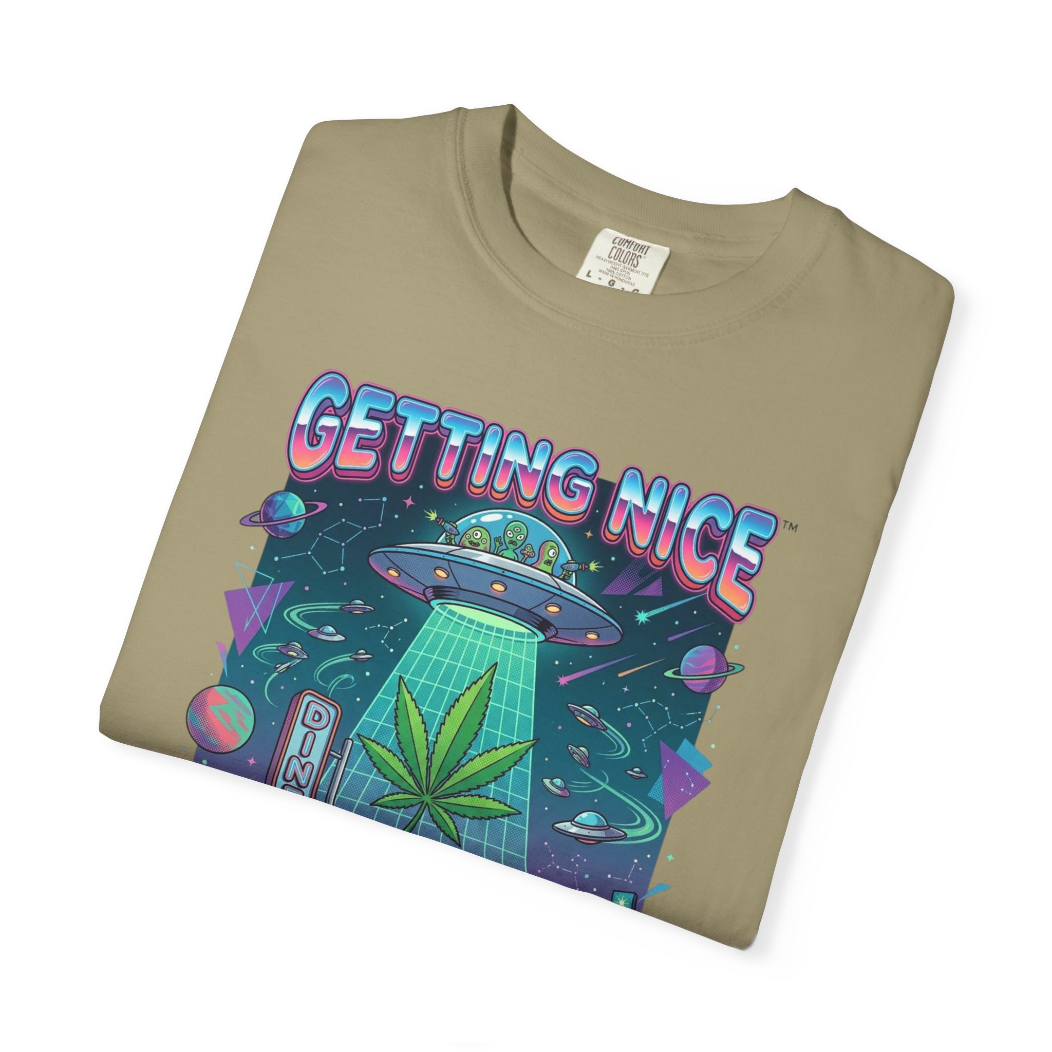 Getting Nice™ UFO T-Shirt — Retro Cannabis Flying Saucer Graphic Tee - Image 23
