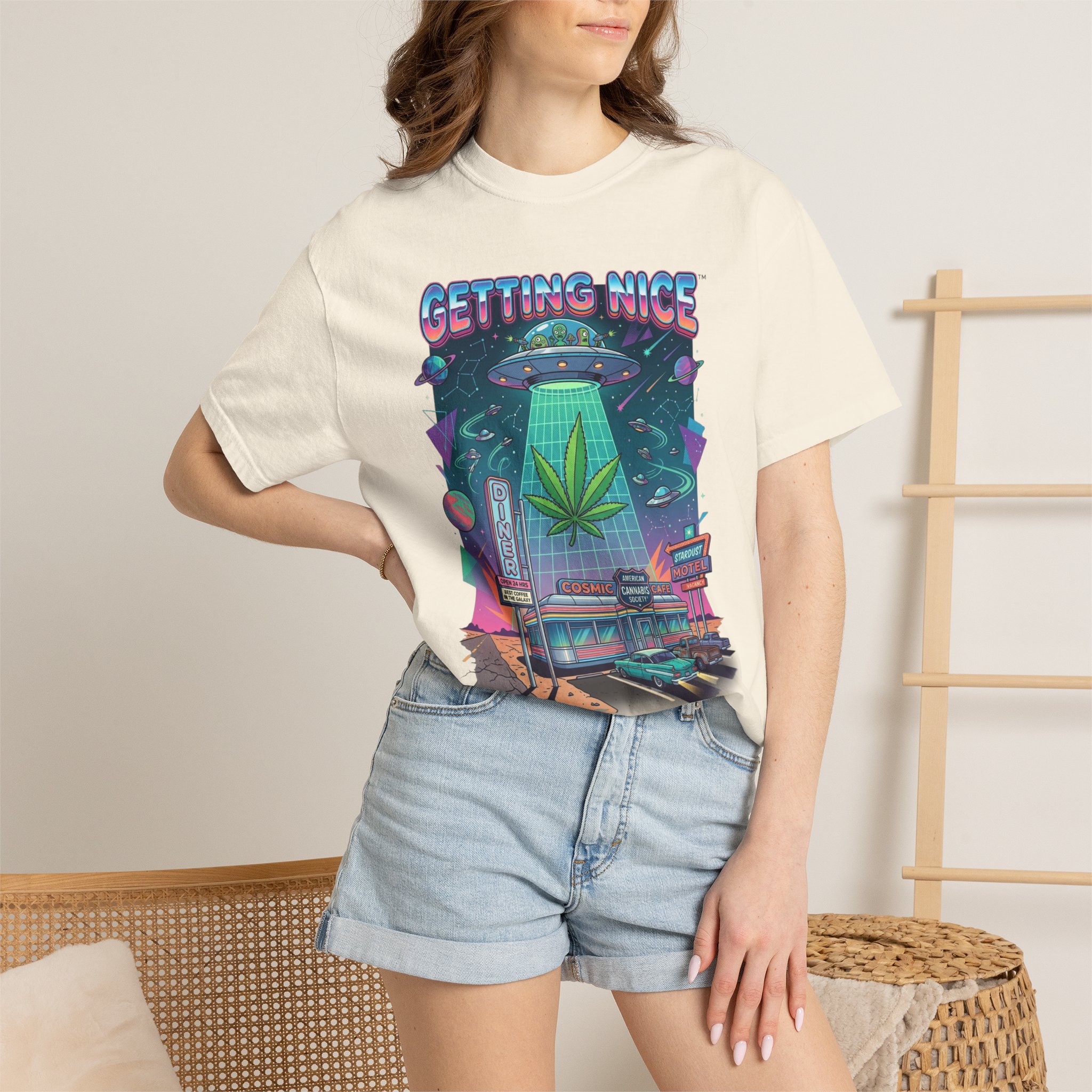 Getting Nice™ UFO T-Shirt — Retro Cannabis Flying Saucer Graphic Tee - Image 20
