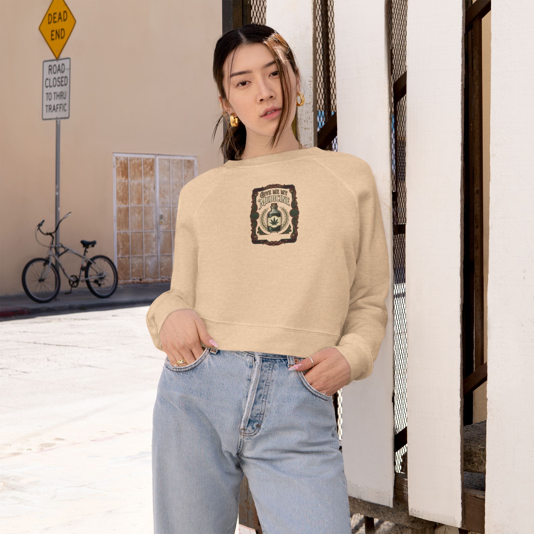 Give Me My Medicine™ Women's Cropped Fleece Pullover – Heather Sand Dune – view 4