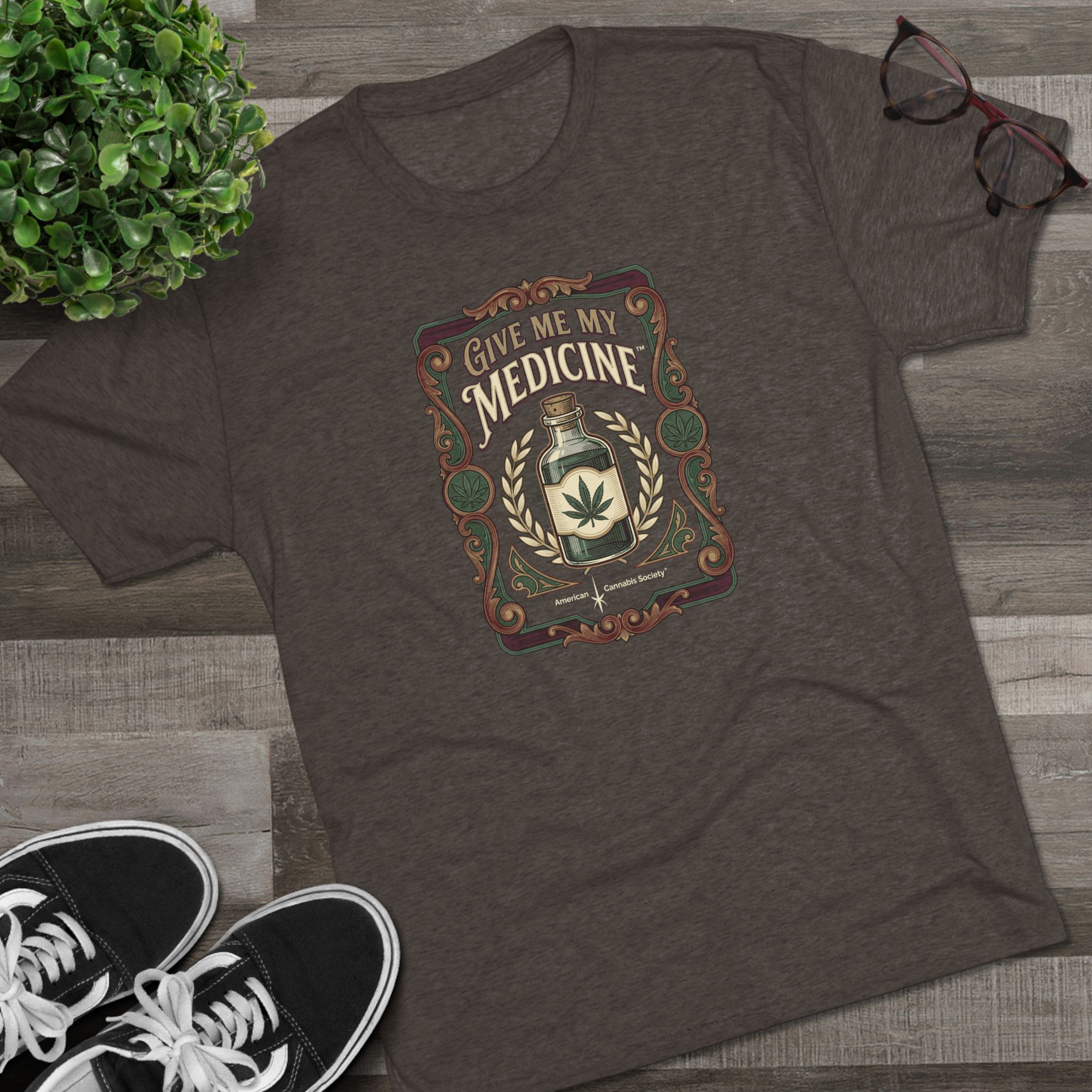 Give Me My Medicine™ Unisex Tri-Blend Crew Tee – Tri-Blend Macchiato – view 3