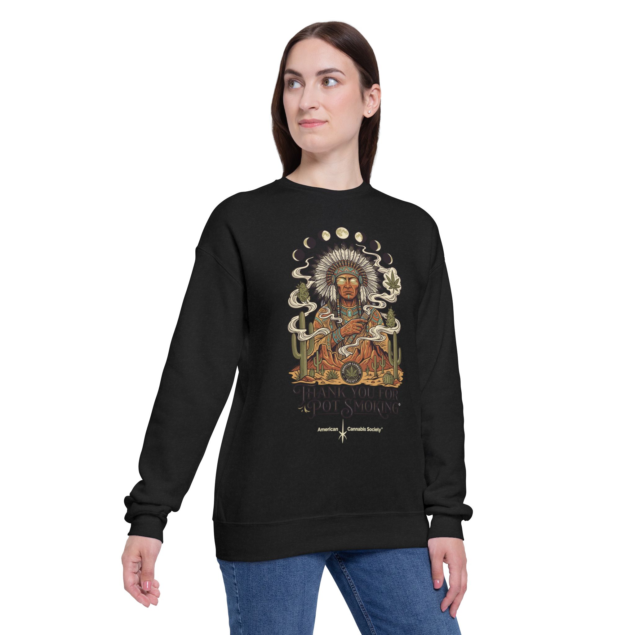 Thank You For Pot Smoking® Desert Chief Drop Shoulder Sweatshirt – Black – view 3