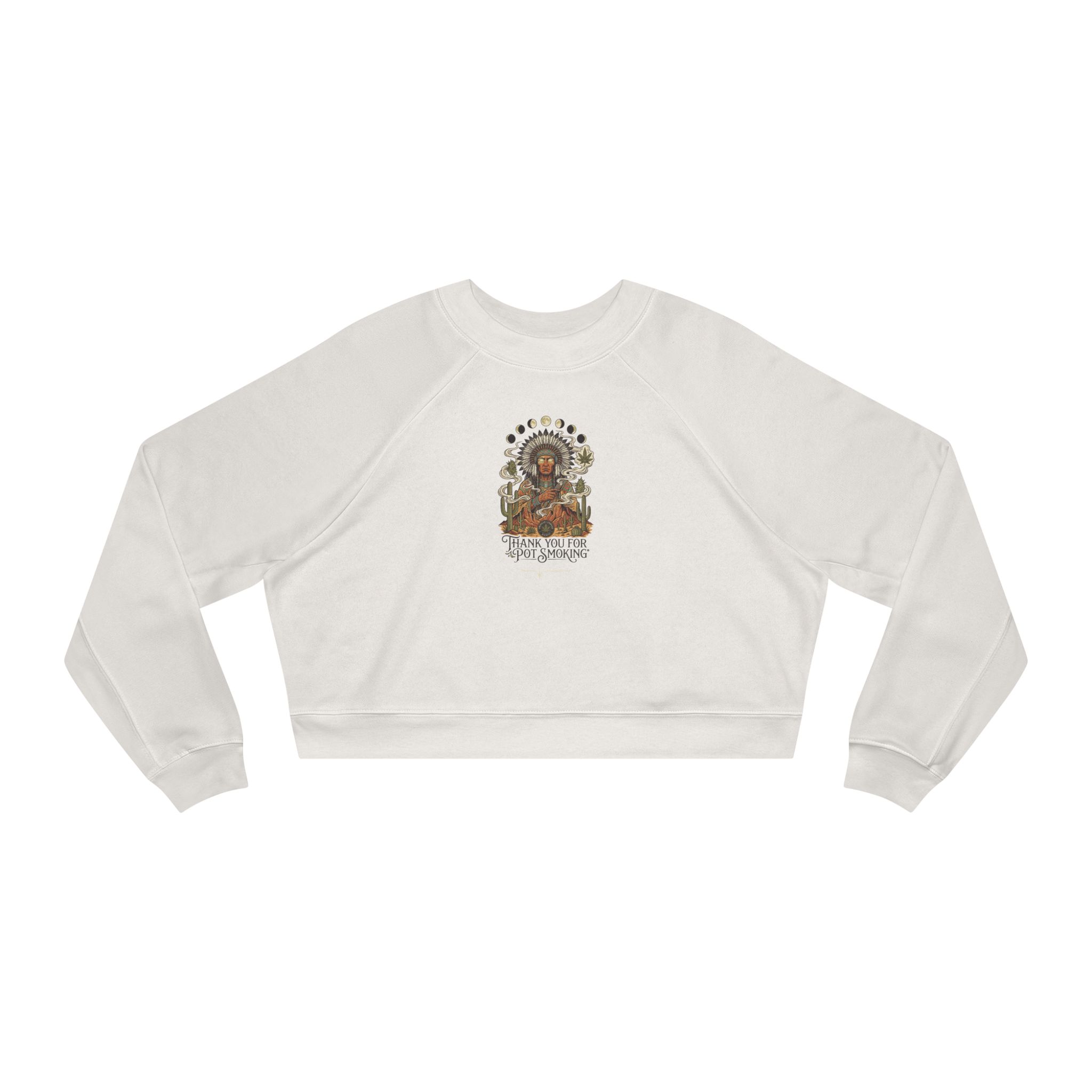 Thank You For Pot Smoking® Desert Chief Women's Cropped Fleece Pullover – Vintage White