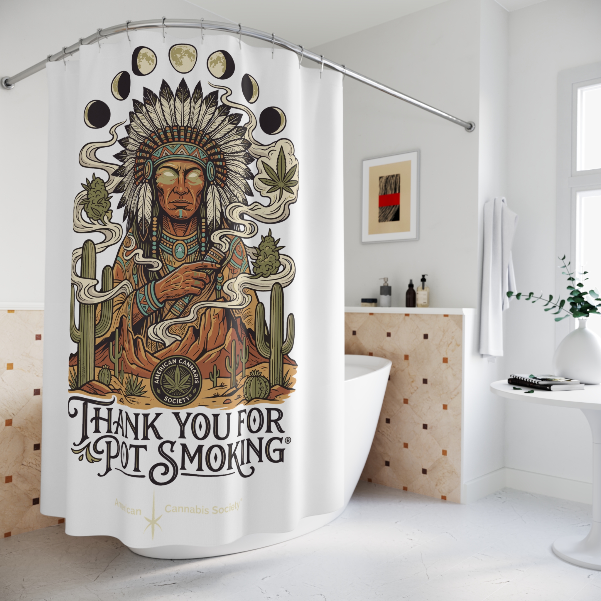 Thank You For Pot Smoking® Desert Chief Shower Curtain – 71" × 74" – view 4