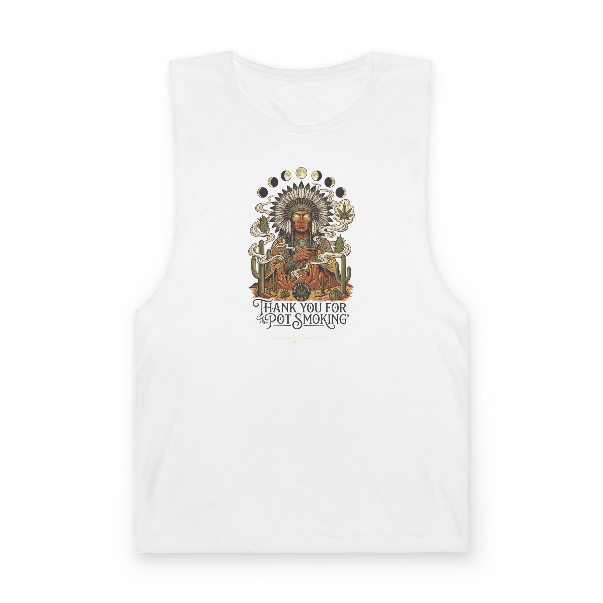 Thank You For Pot Smoking® Desert Chief Unisex Raw-Edge Tank – White
